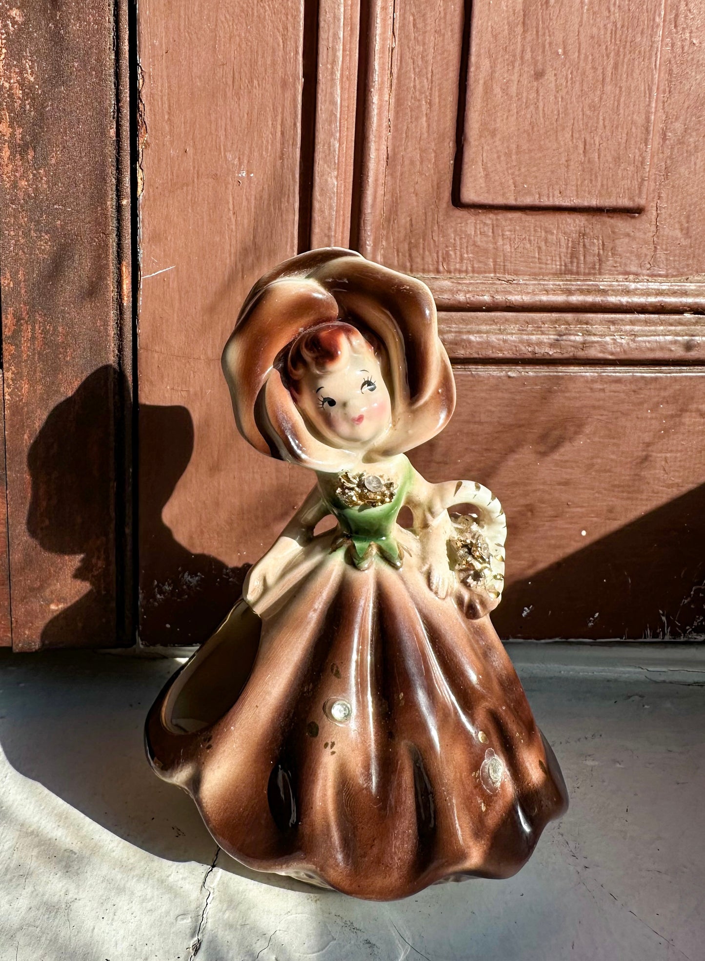 Vintage Brown Flower Girl Planter