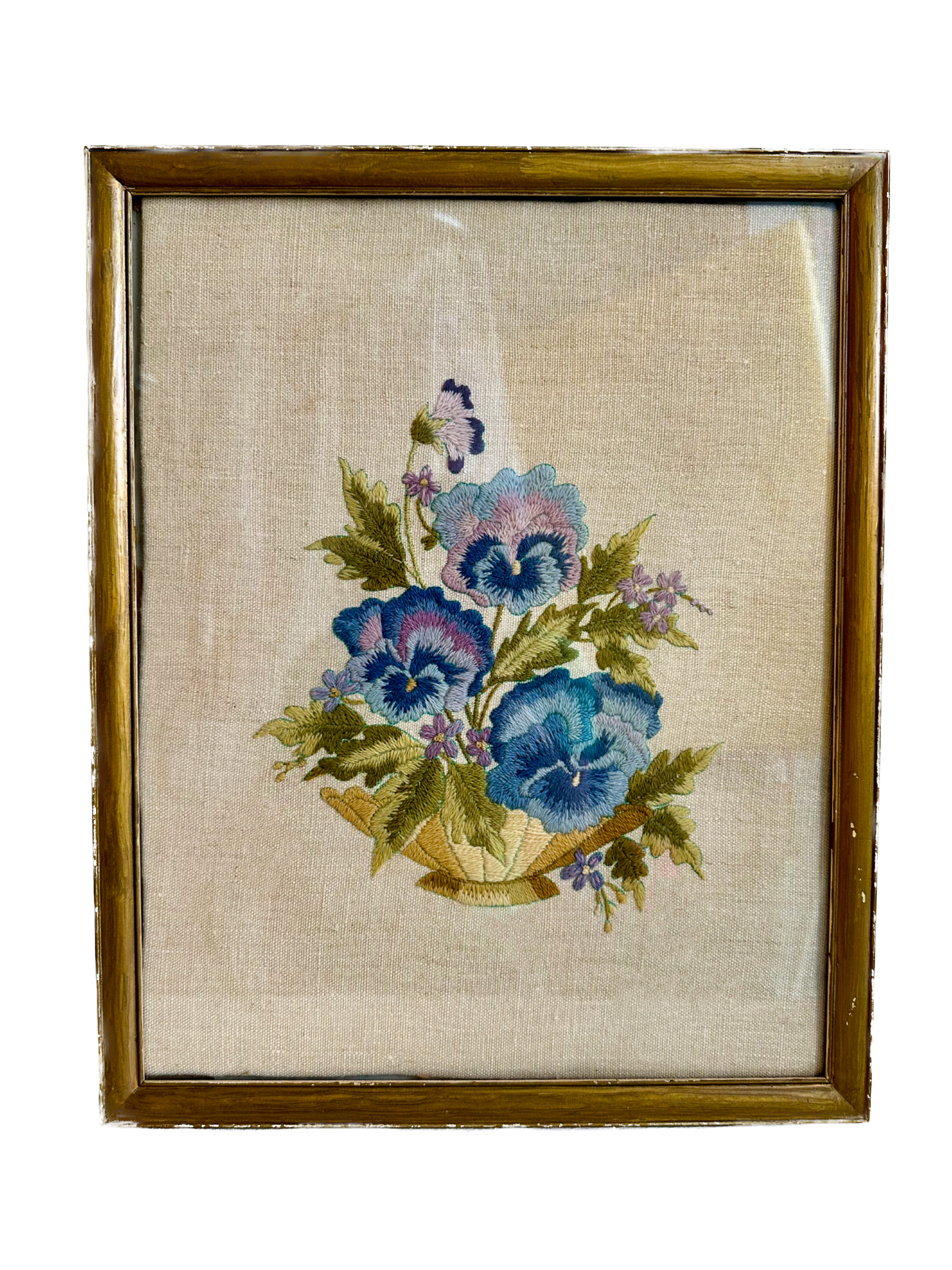 Vintage Pansies Framed Needlepoint