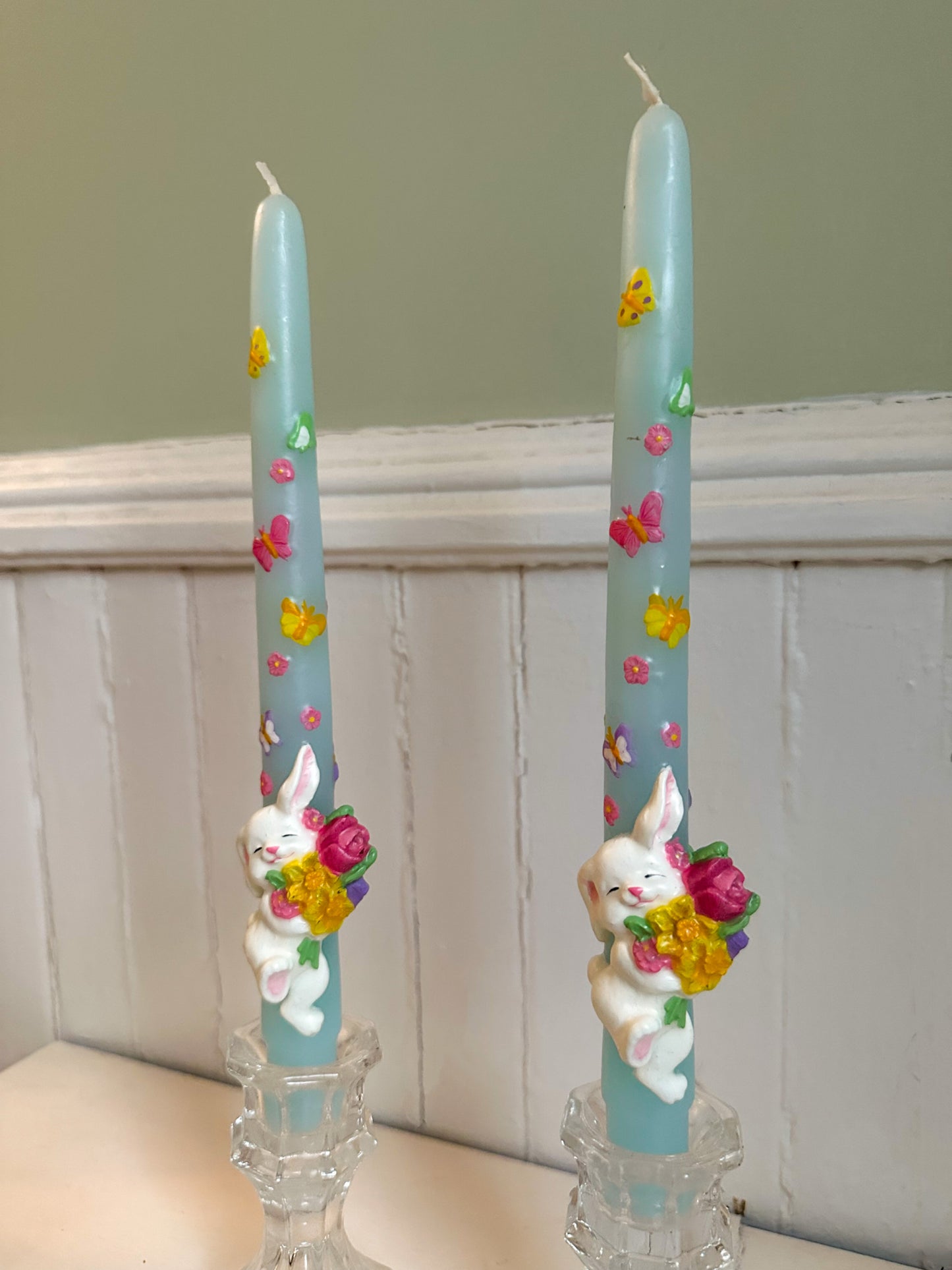 Vintage Bunny Rabbit Butterfly Taper Candles