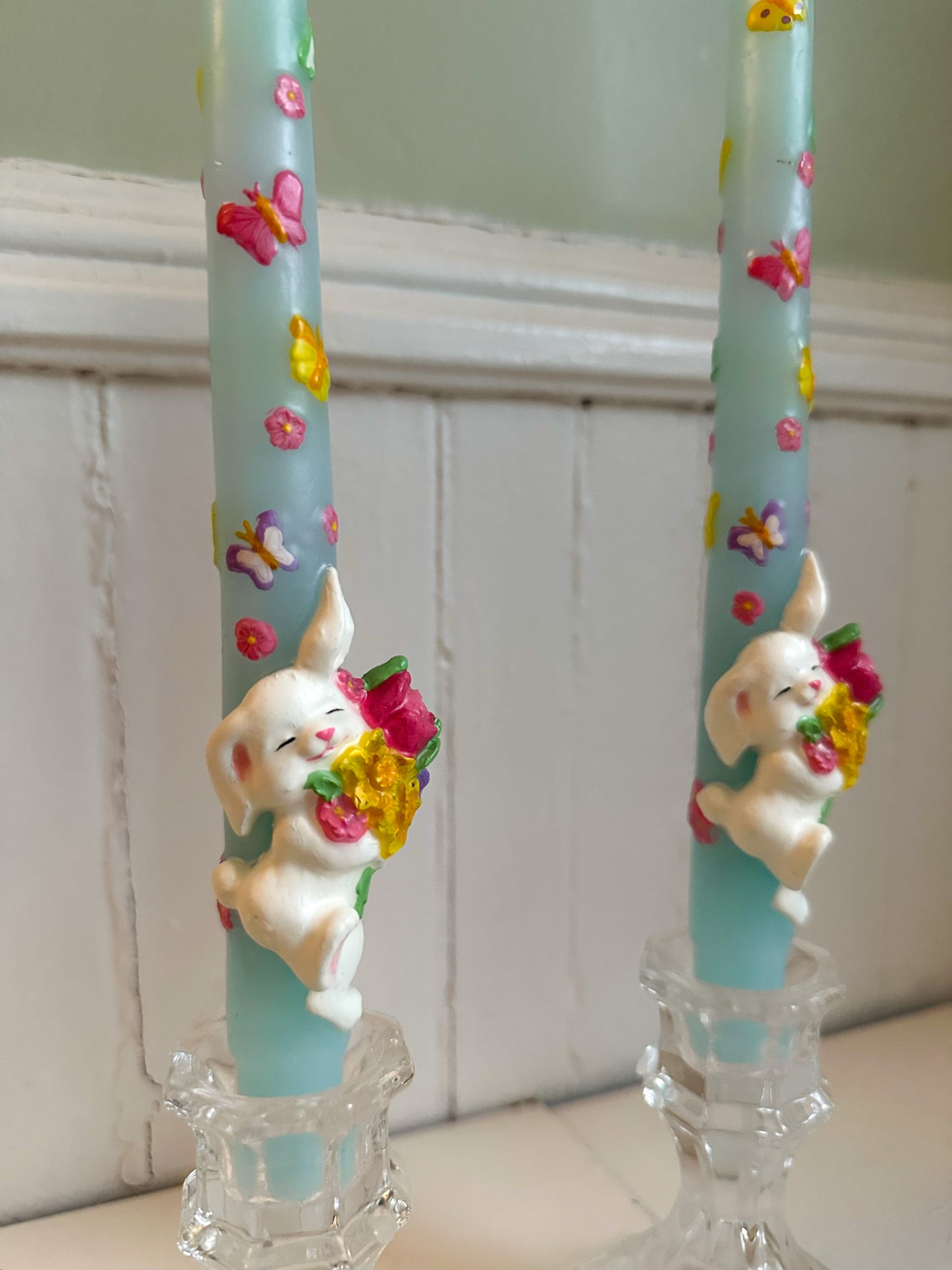 Vintage Bunny Rabbit Butterfly Taper Candles