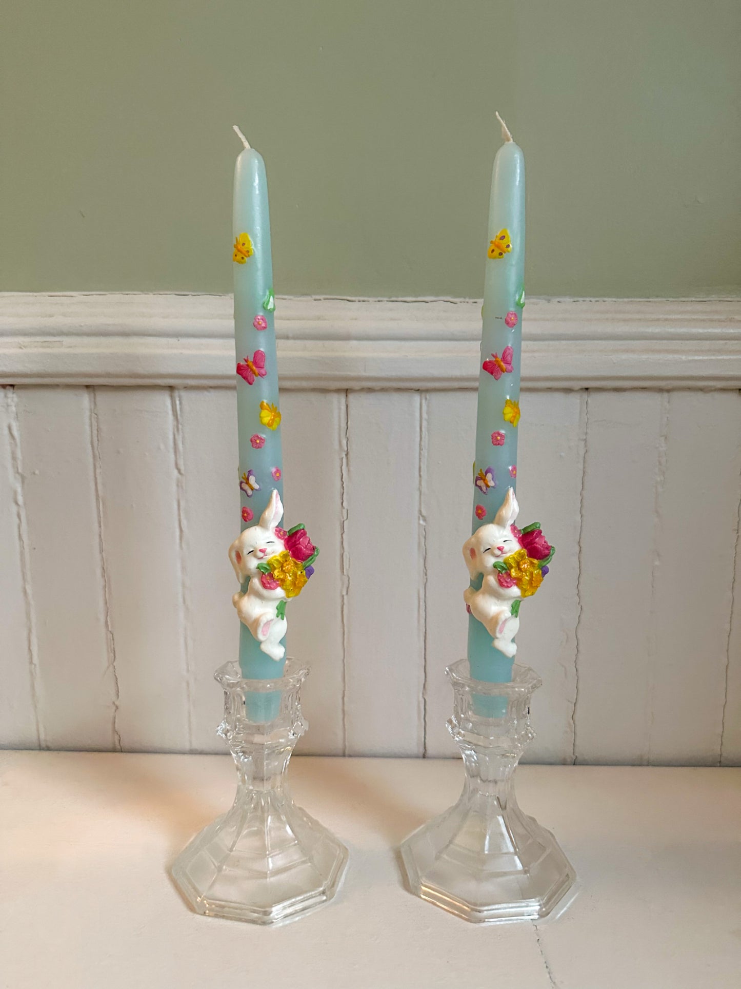 Vintage Bunny Rabbit Butterfly Taper Candles