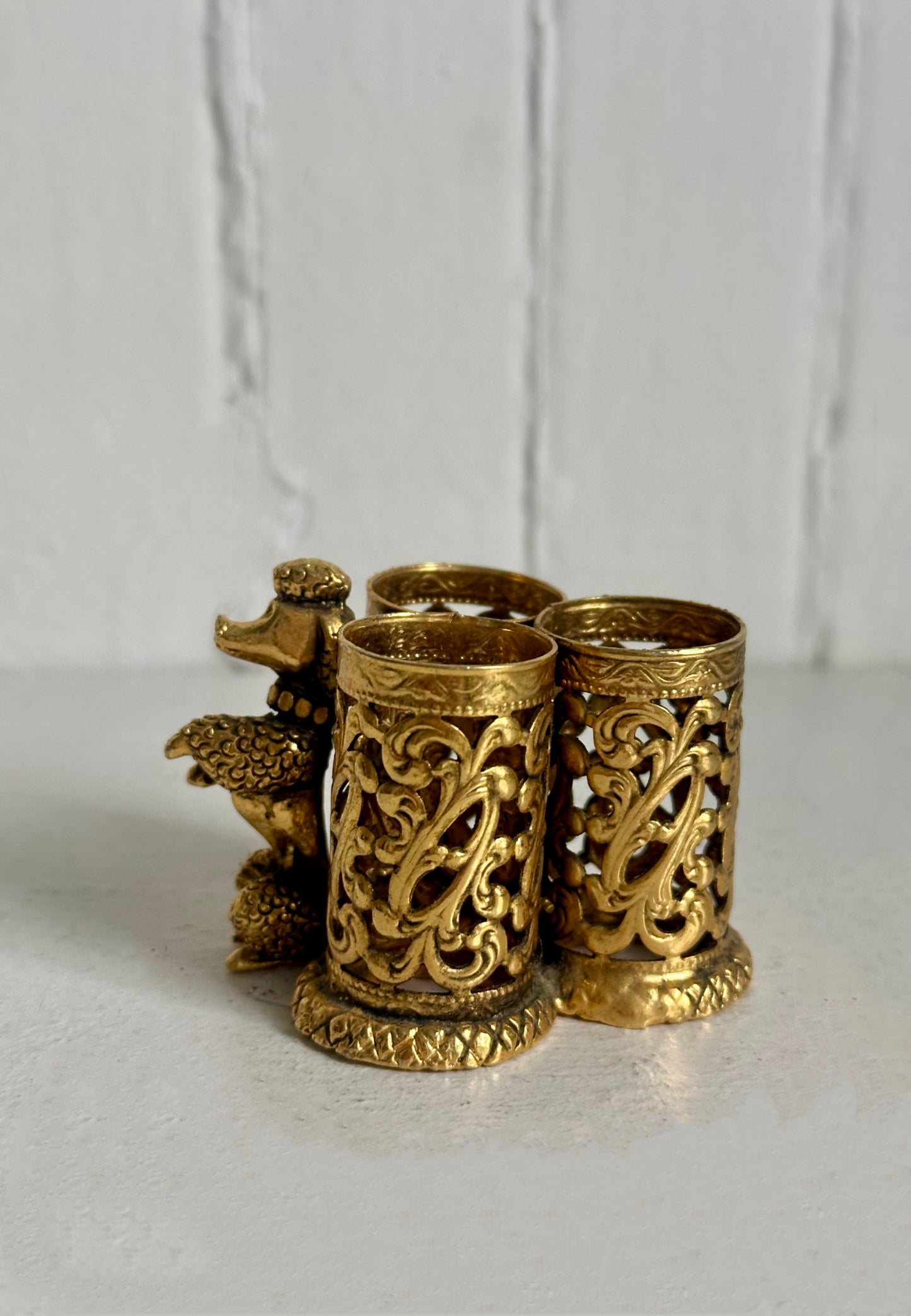 Vintage 24K Gold Plated Poodle Dog Lipstick Holder