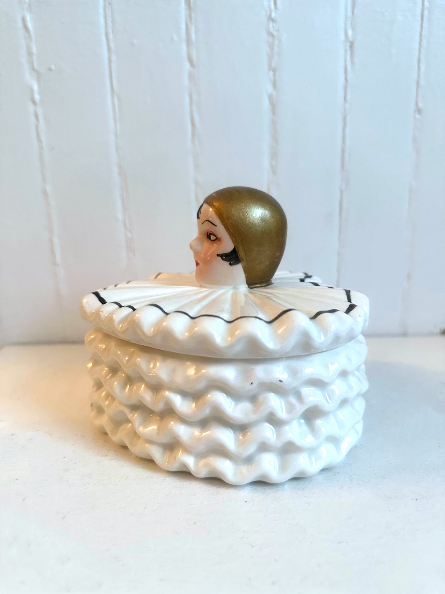 Vintage "MANN" Pierrette Clown Heart Shaped Ceramic Box