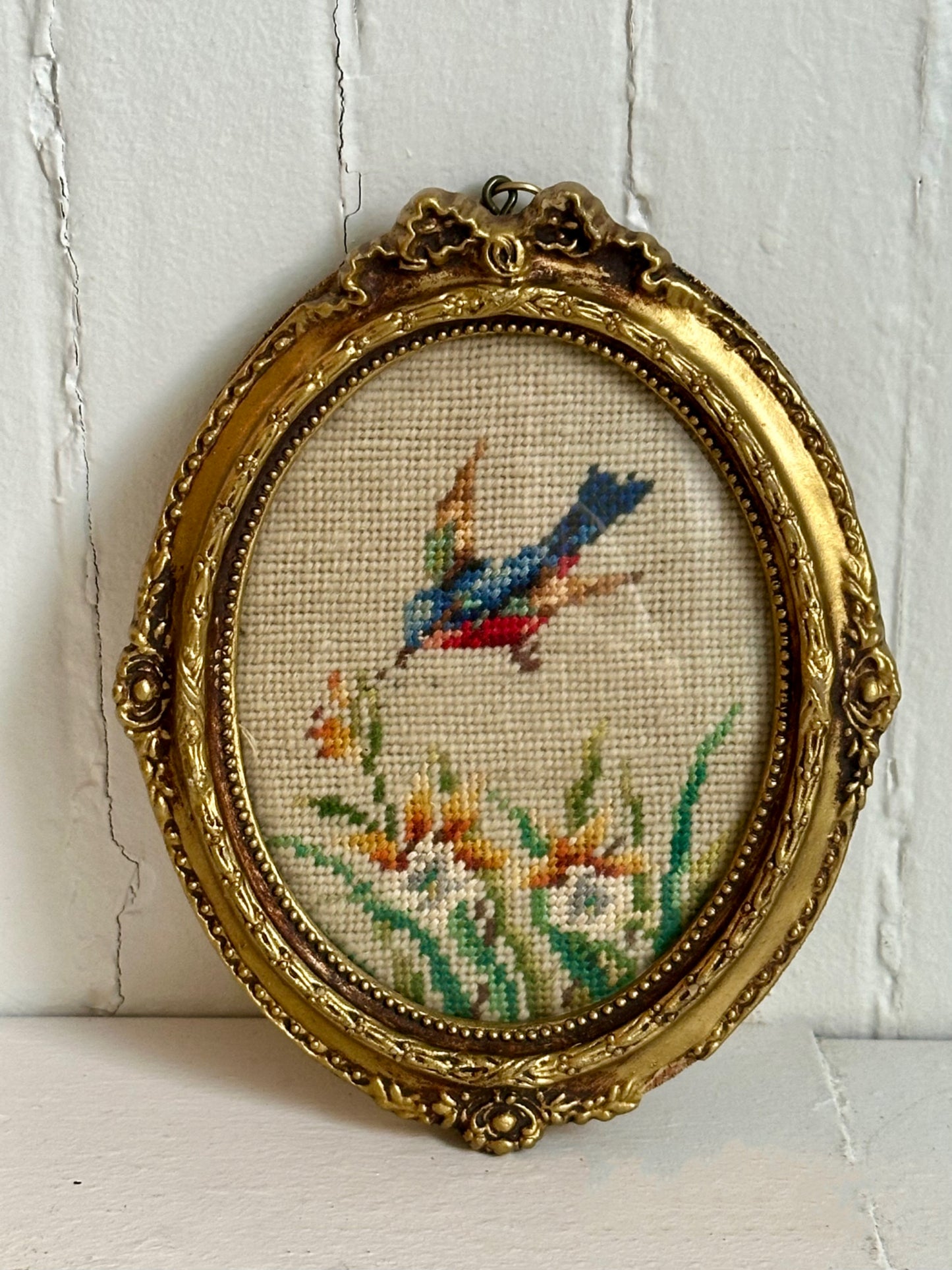Vintage Mini Hummingbird Needlepoint