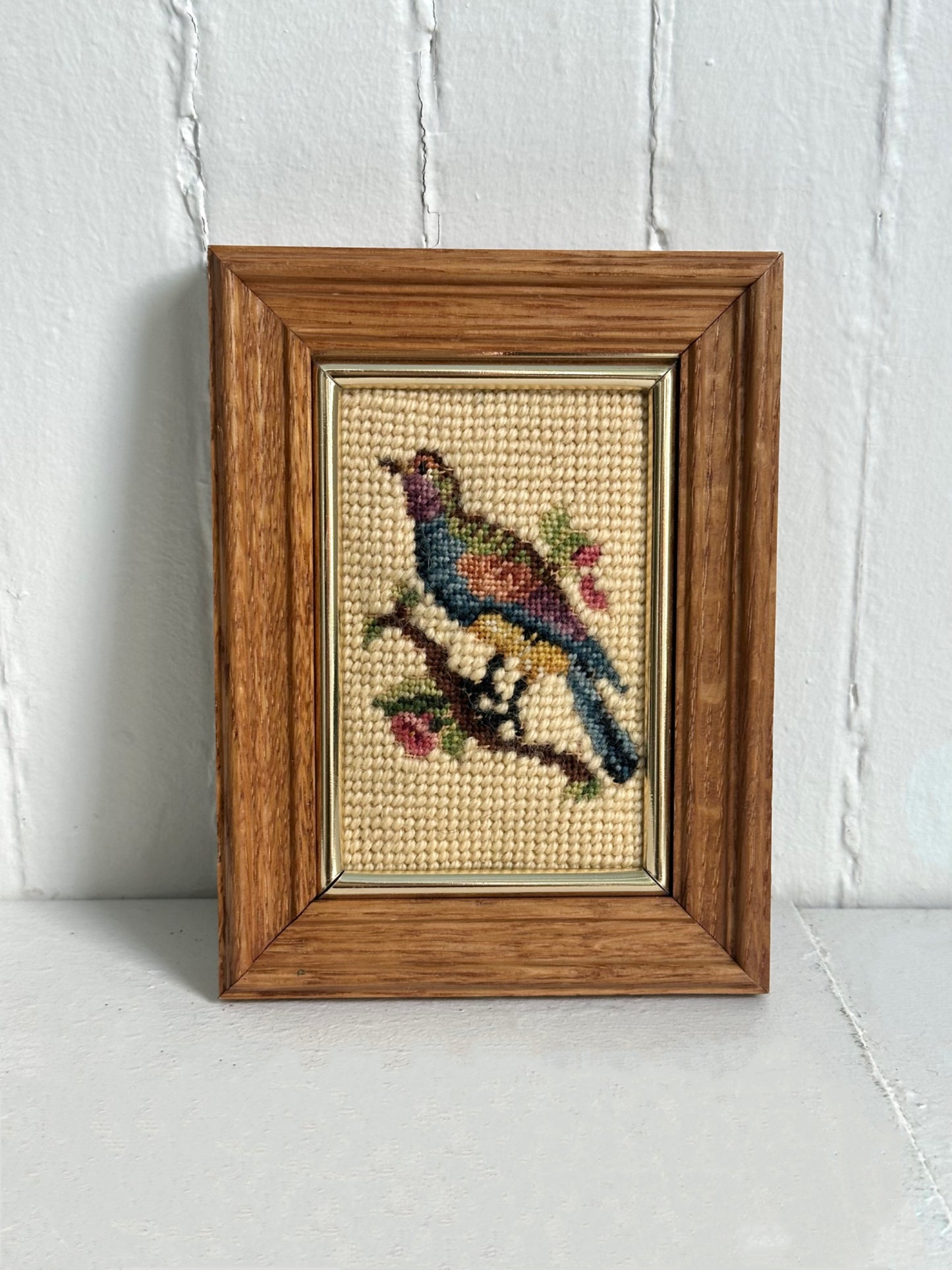 Vintage Small Bird Framed Needlepoint