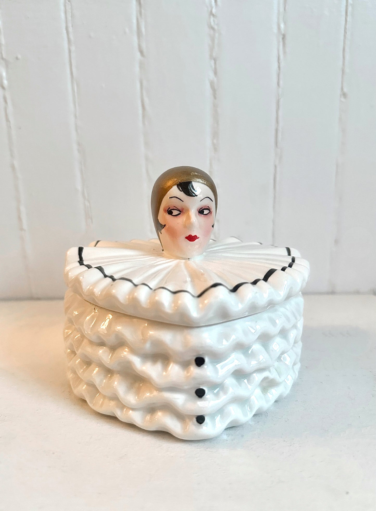 Vintage "MANN" Pierrette Clown Heart Shaped Ceramic Box