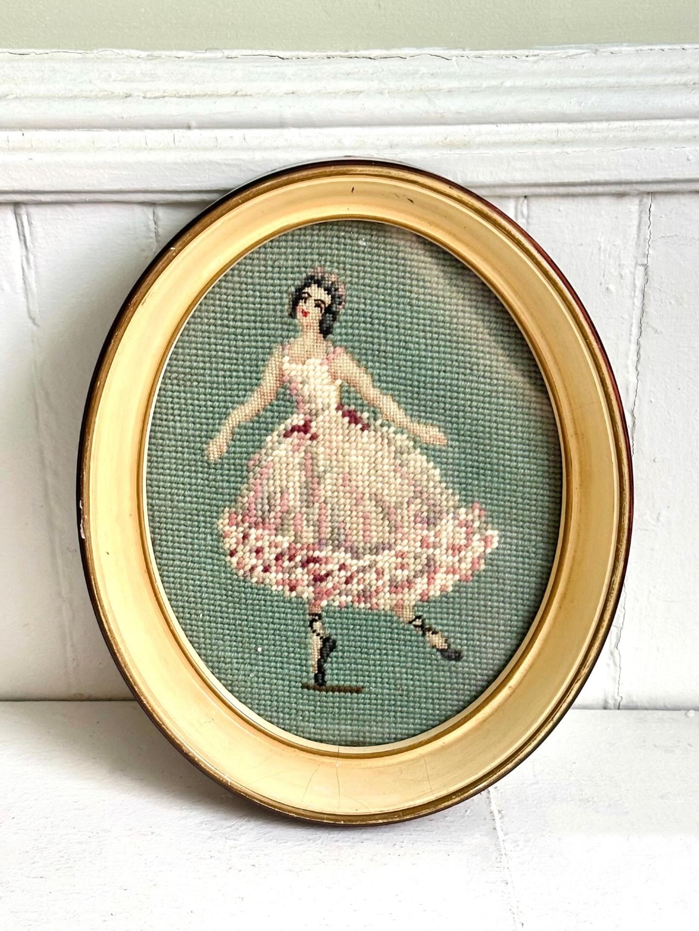 Vintage Ballerina Framed Needlepoint