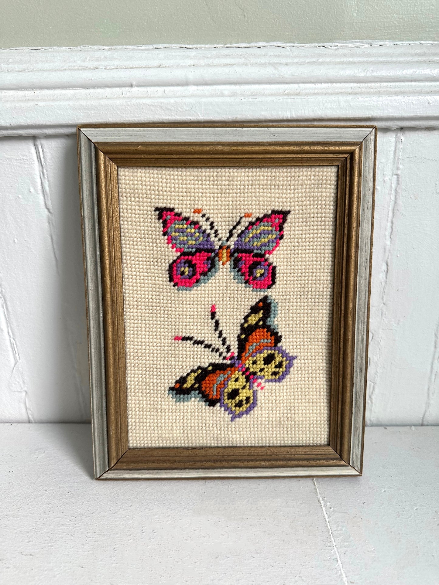 Vintage Butterfly Framed Needlepoint