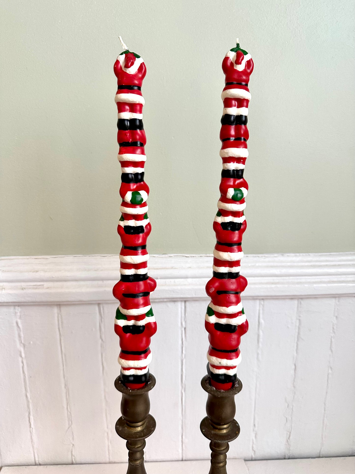 Vintage Christmas Stacked Santas Taper Candles
