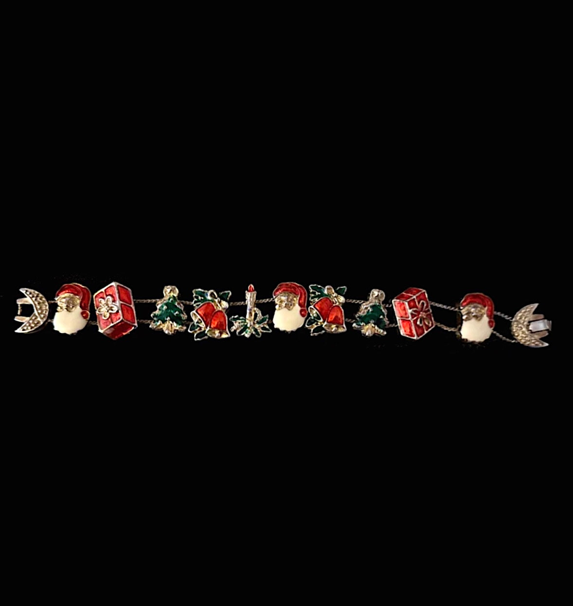 Vintage Gold Christmas Santa Claus Enamel Slider Bracelet