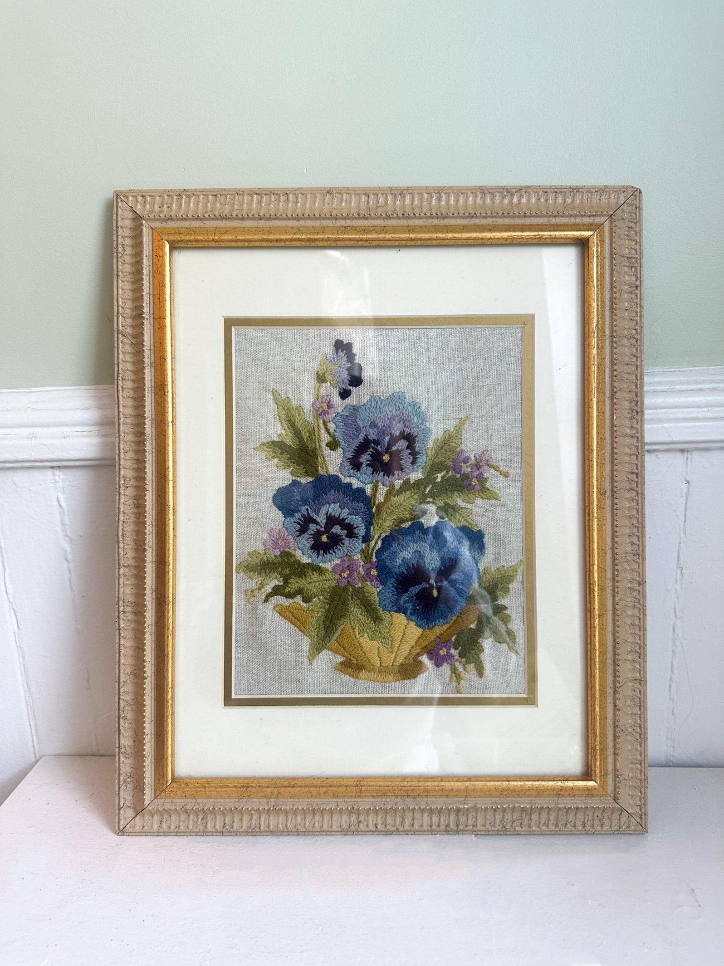 Vintage Pansies Framed Needlepoint