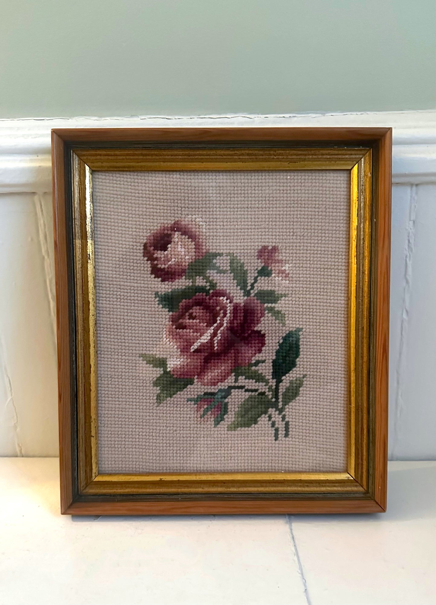 Vintage Rose Framed Needlepoint