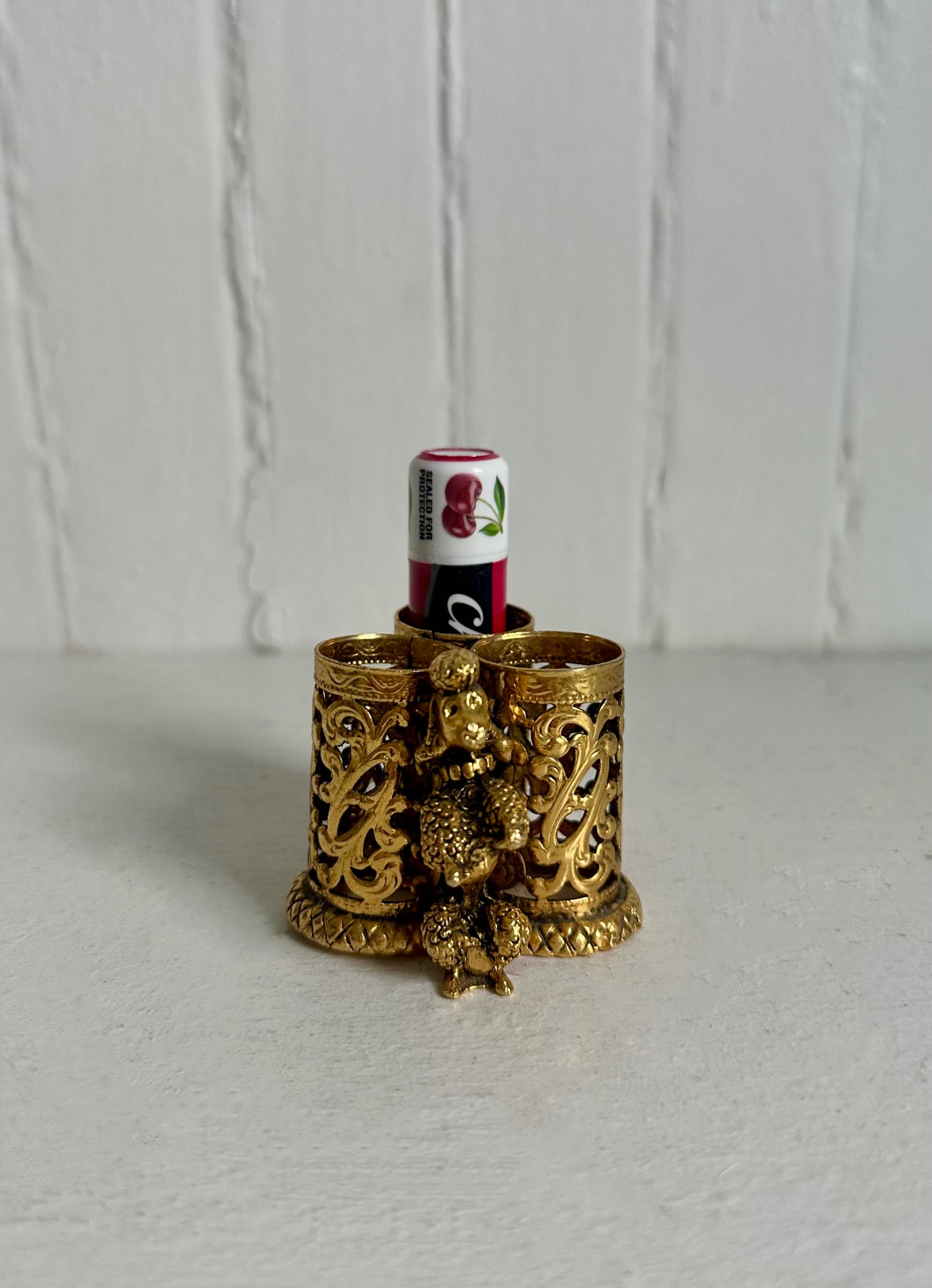 Vintage 24K Gold Plated Poodle Dog Lipstick Holder