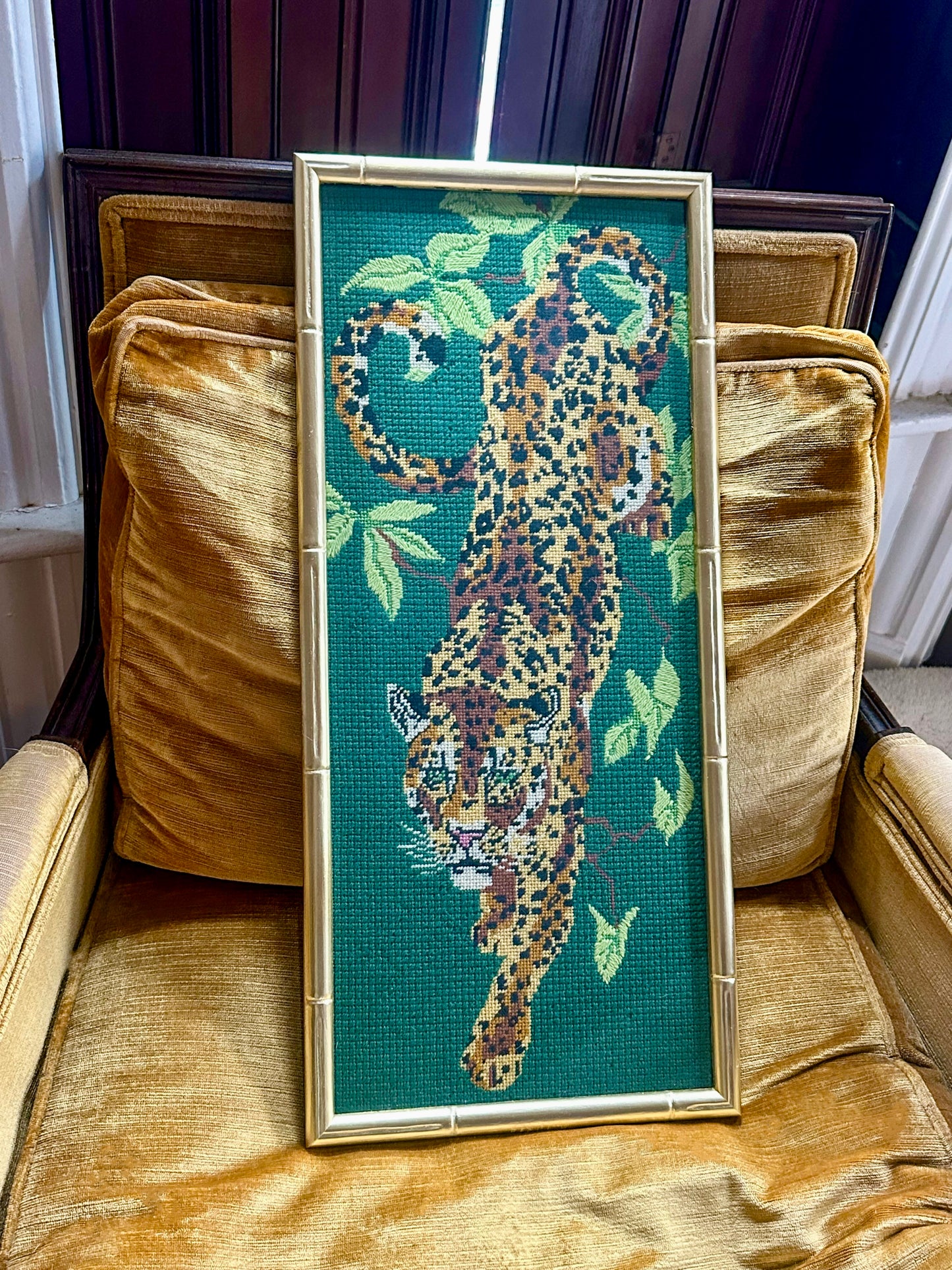 Vintage Jaguar Framed Needlepoint