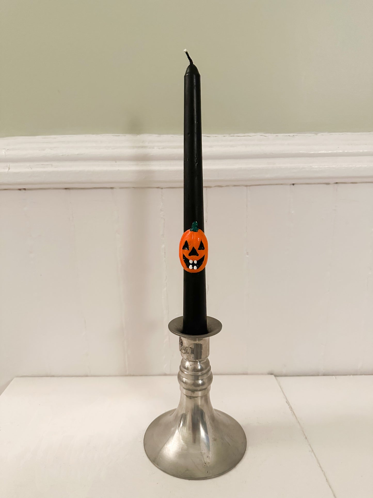 Vintage Black Halloween Jack-O-Lantern Taper Candle