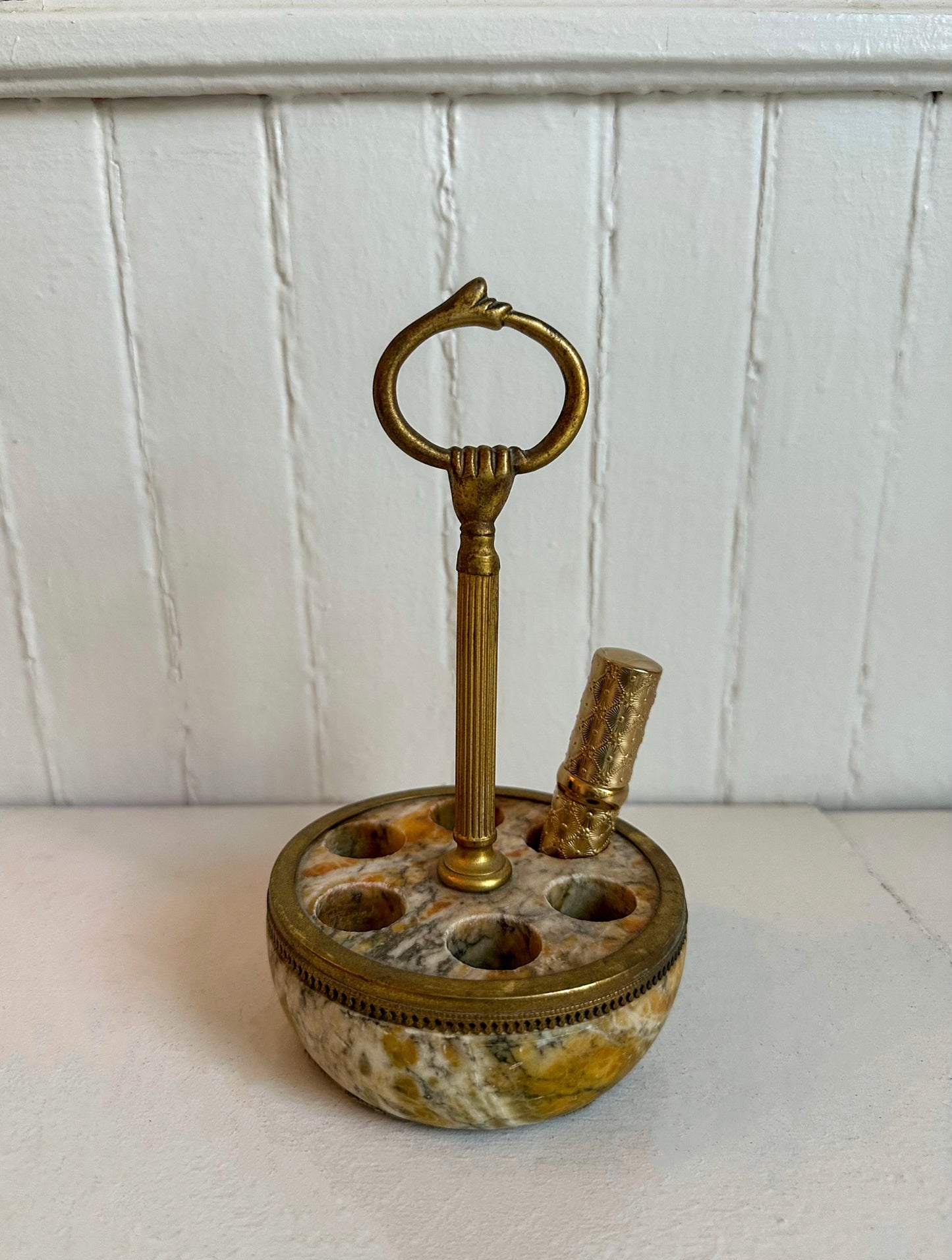 Vintage Marble and Brass Lipstick Holder