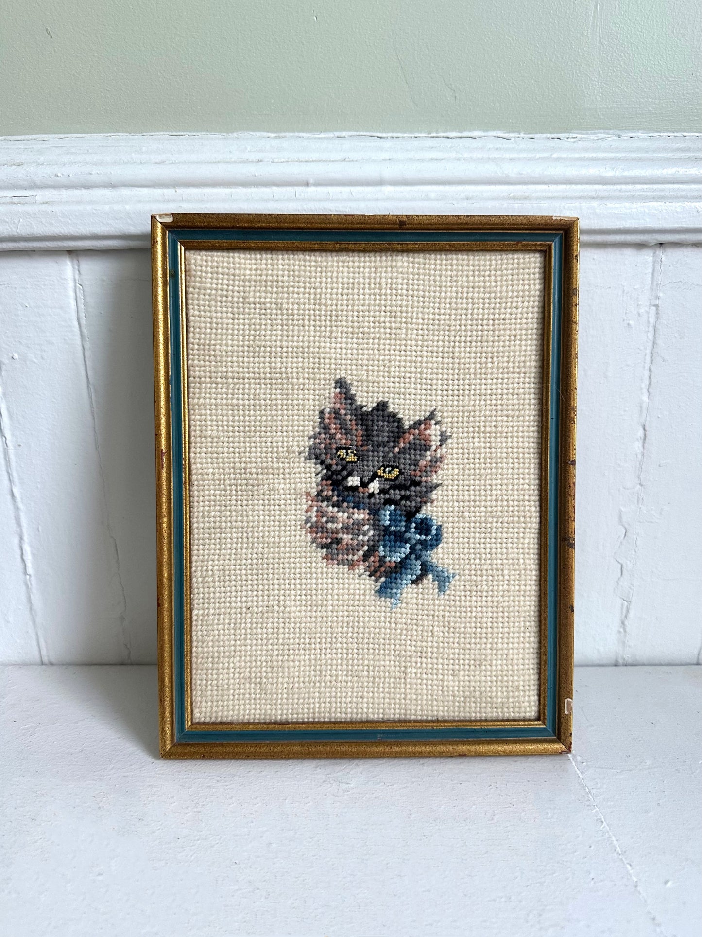 Vintage Cat Framed Needlepoint