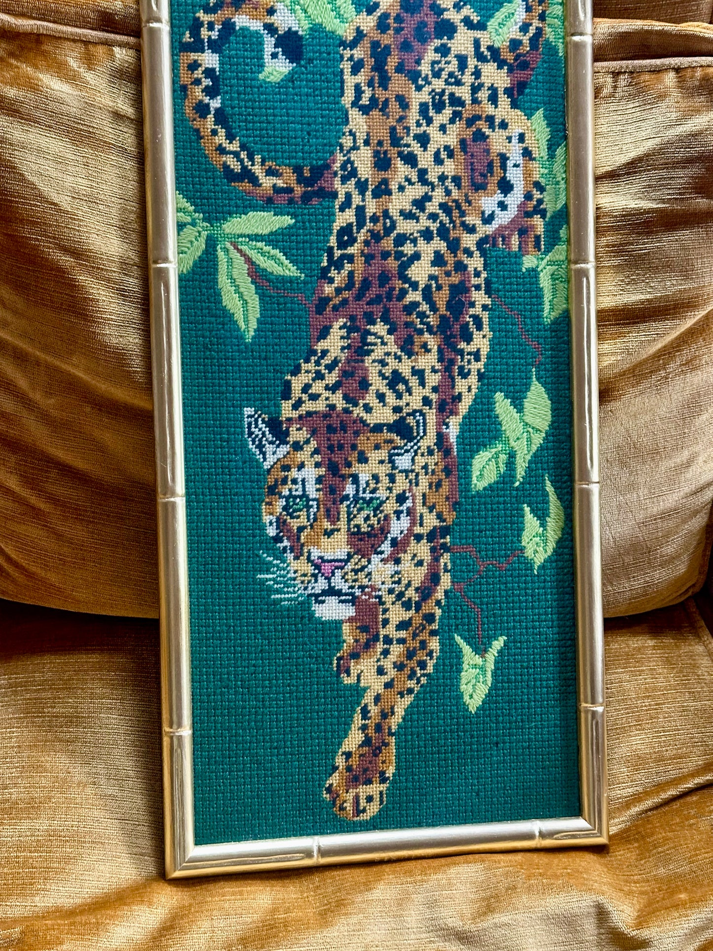 Vintage Jaguar Framed Needlepoint