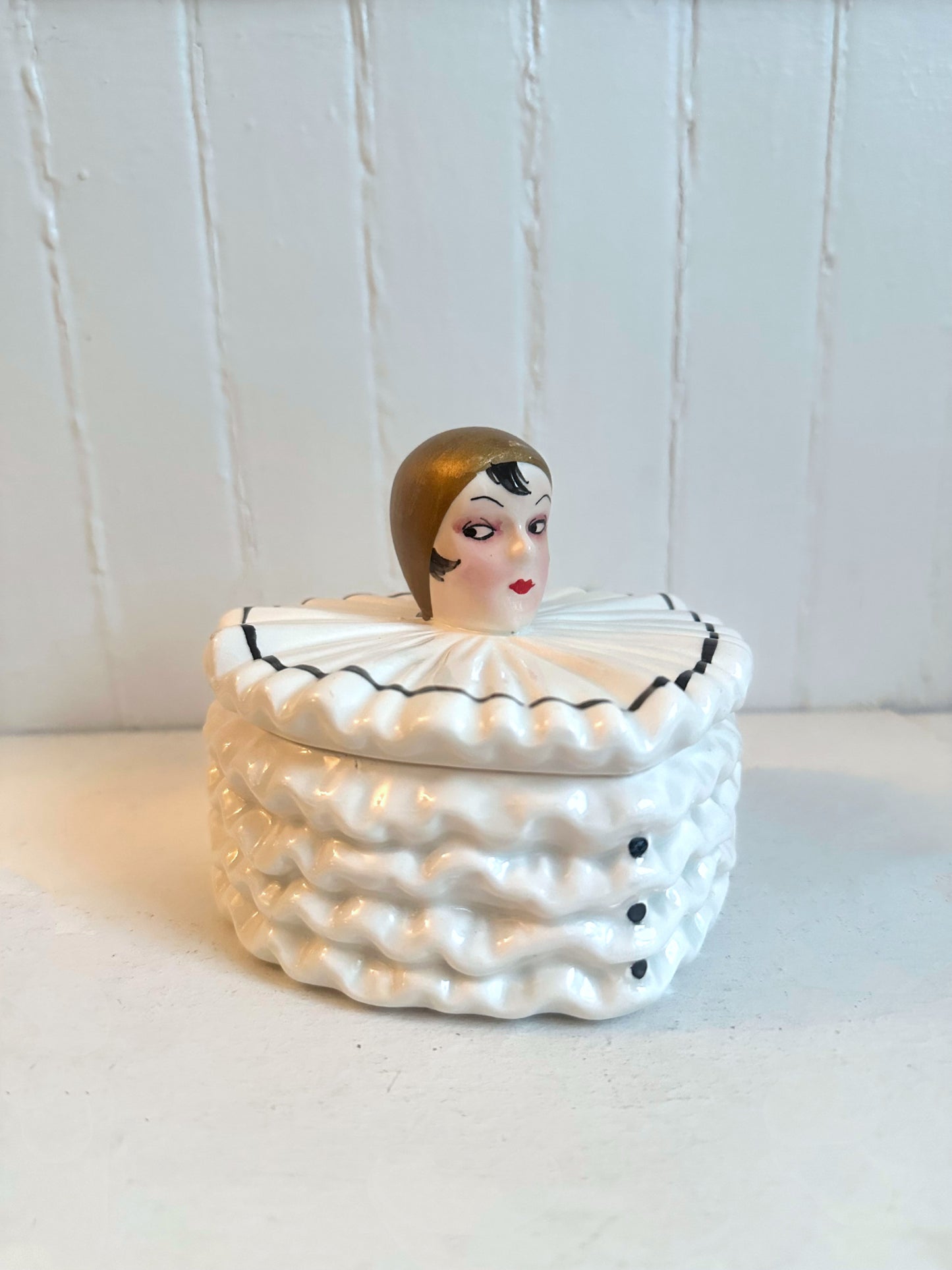 Vintage "MANN" Pierrette Clown Heart Shaped Ceramic Box
