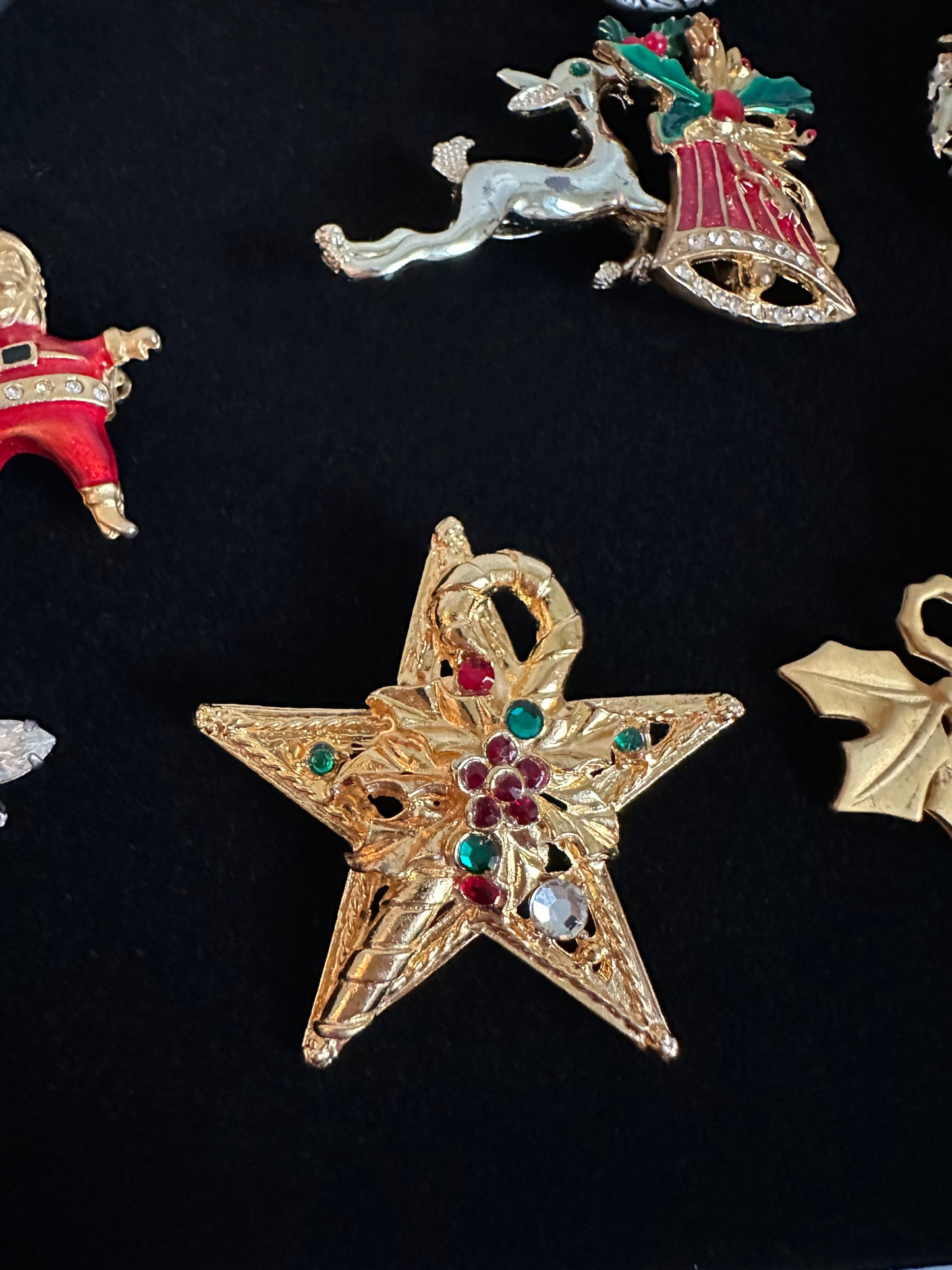 Vintage Gold Jeweled Star Candy Cane Pin