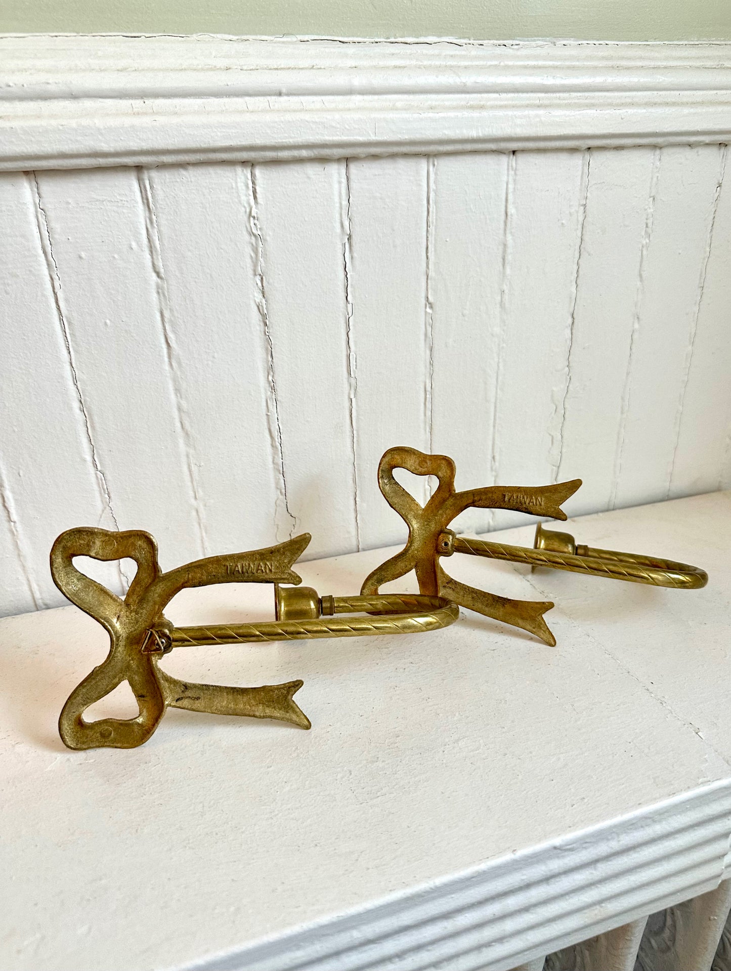 Vintage Brass Bow Candle Holders