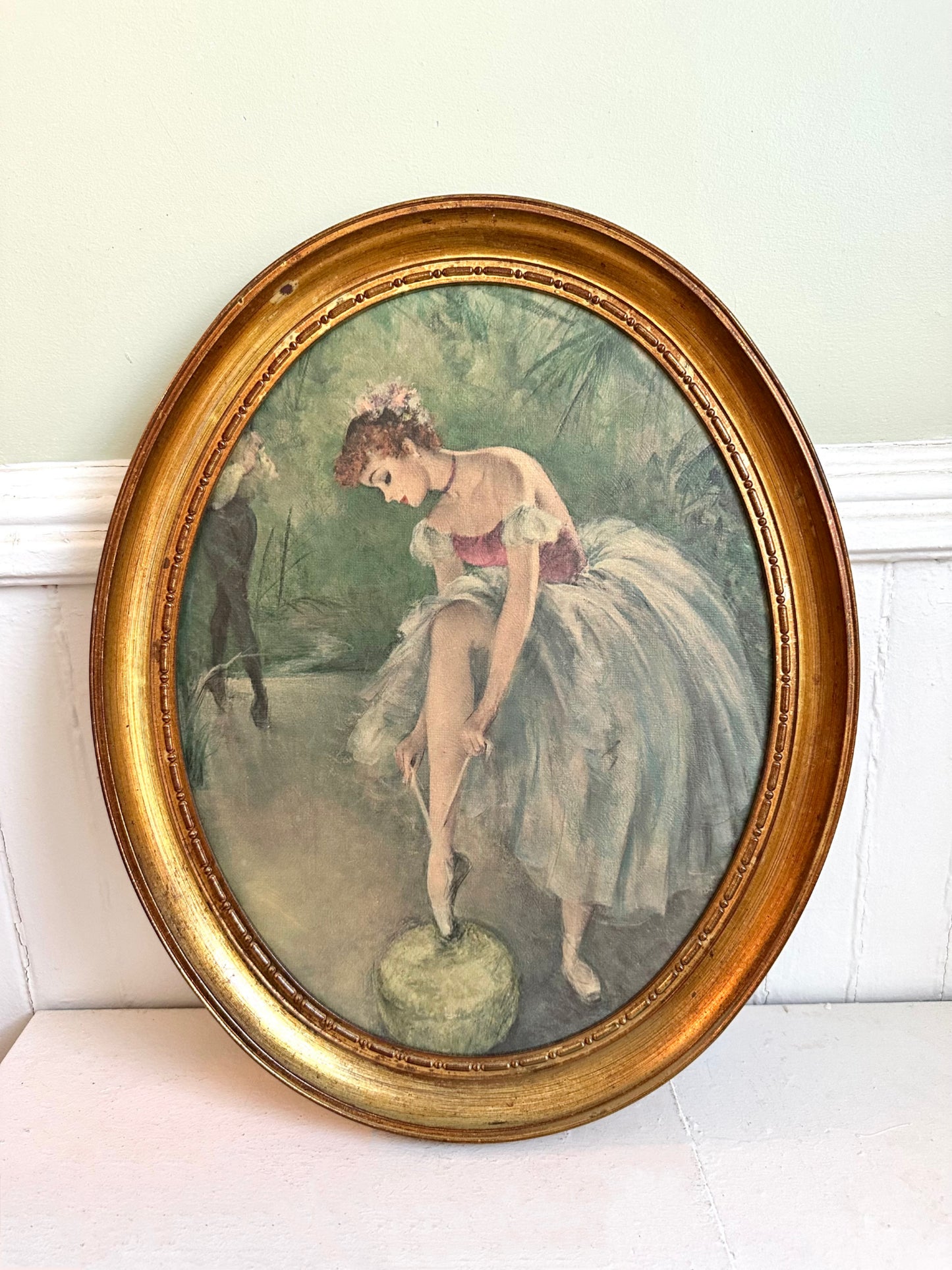 Vintage Ballerina Oval Framed Print