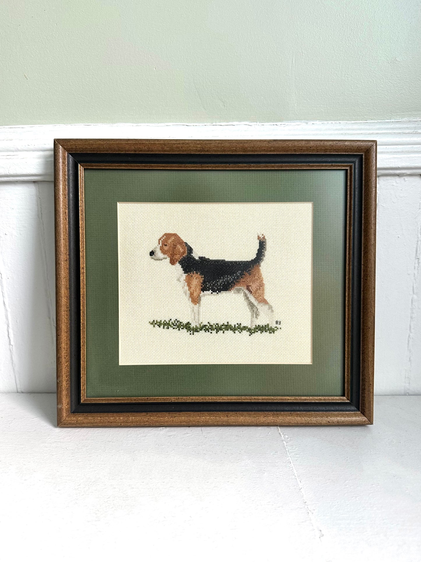 Vintage Beagle Dog Framed Needlepoint