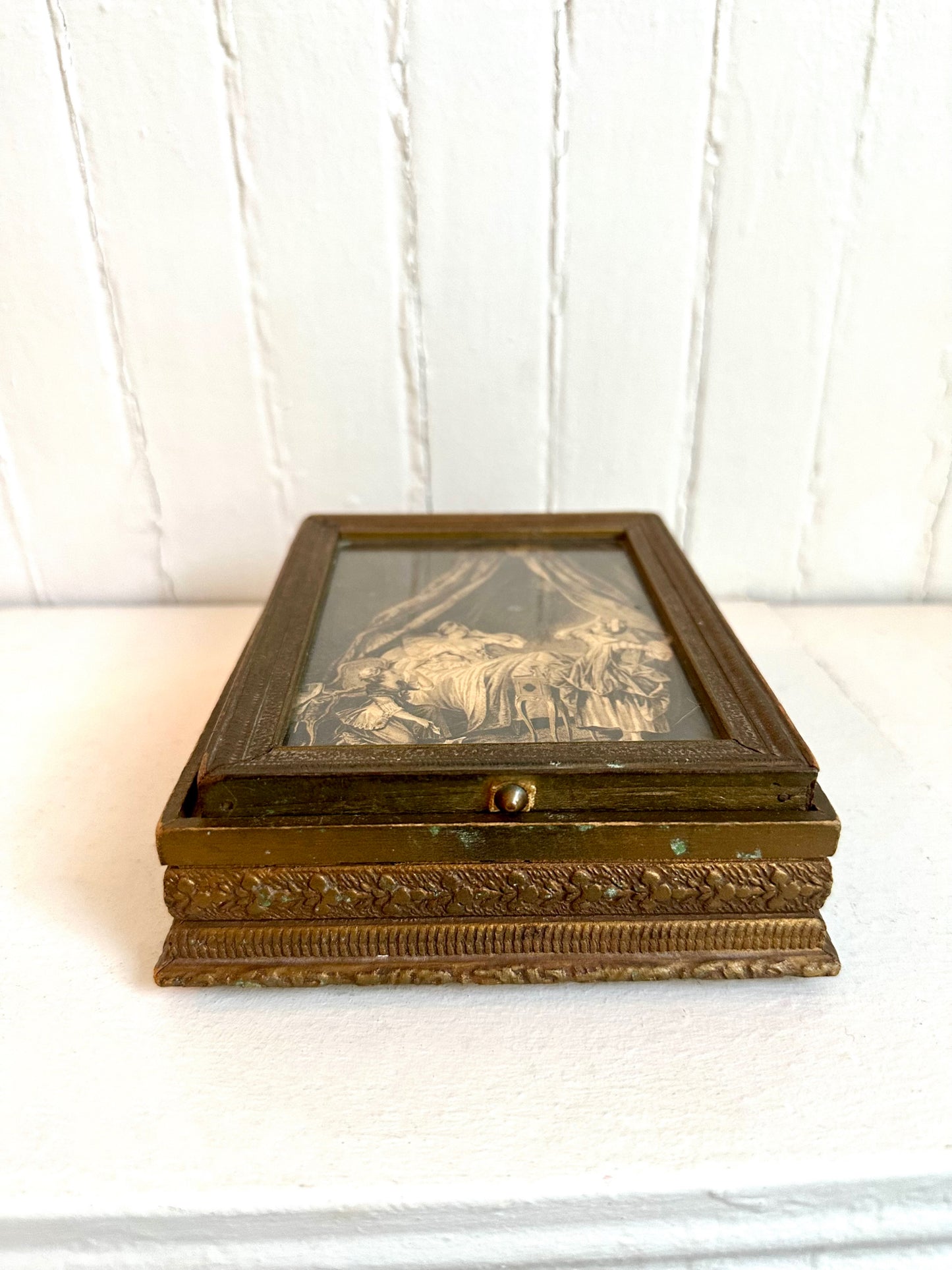 Antique Framed Jewelry Box with Classical Boudoir Scene