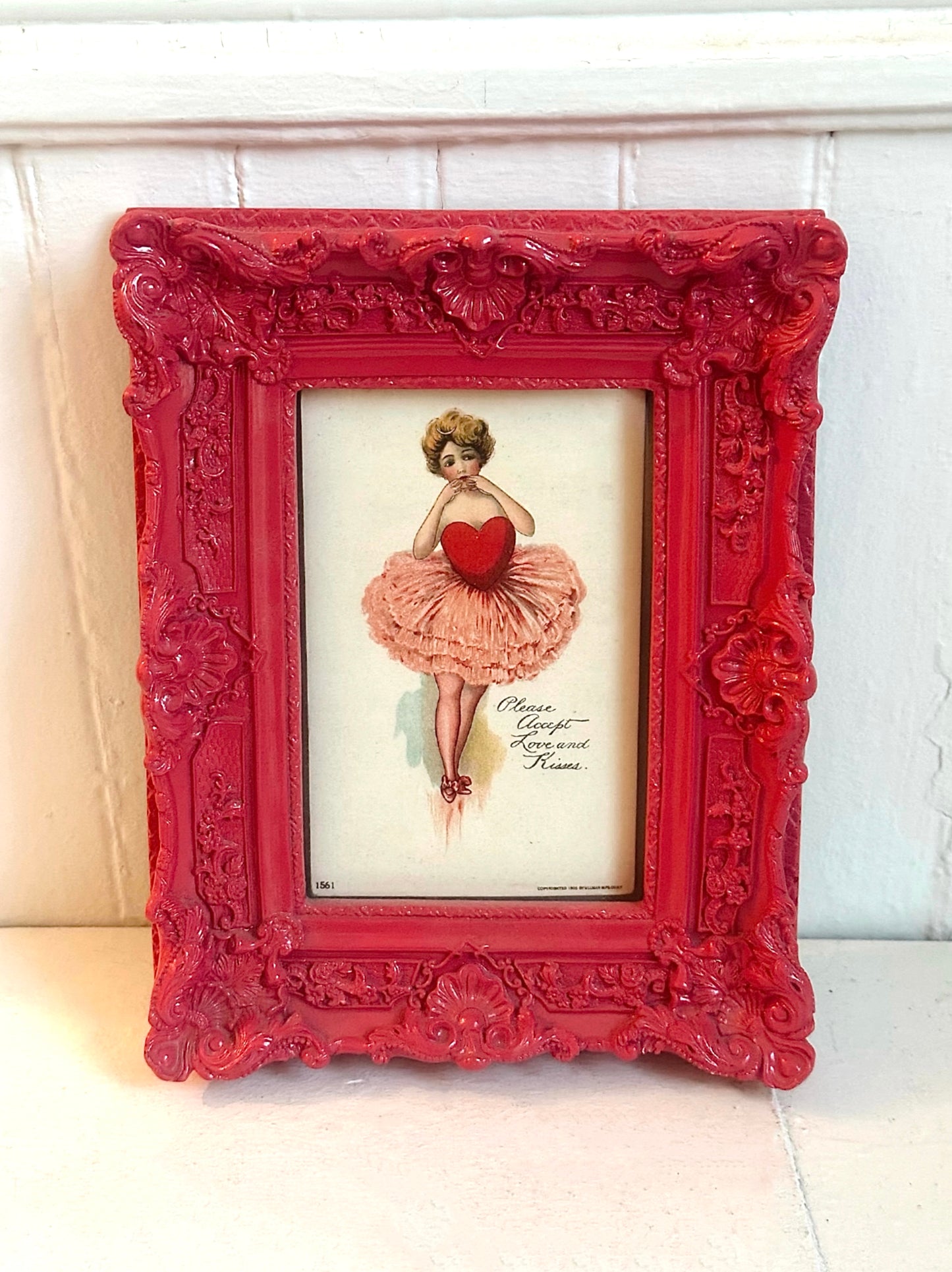 Vintage Ballerina "Please Accept Love and Kisses" Framed Postcard