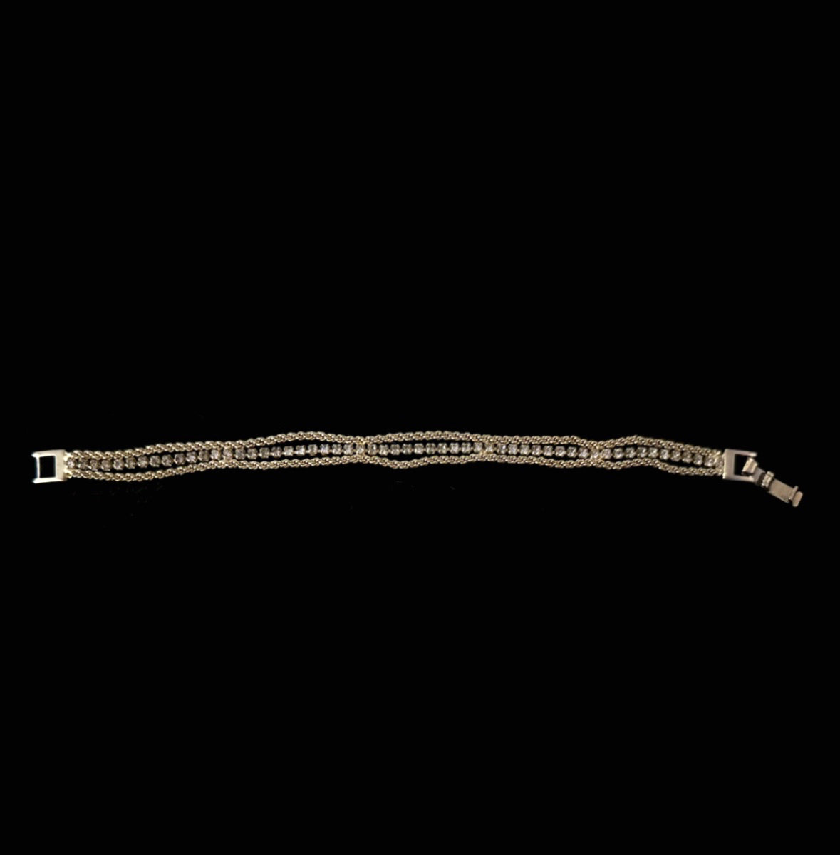 Vintage Gold Chain Tennis Bracelet with Clear Jewels