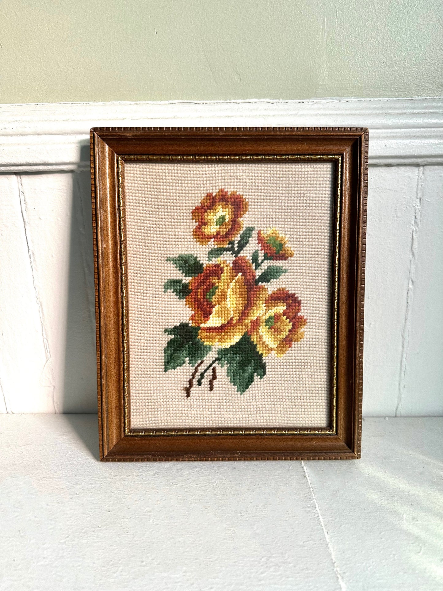 Vintage Rose Framed Needlepoint