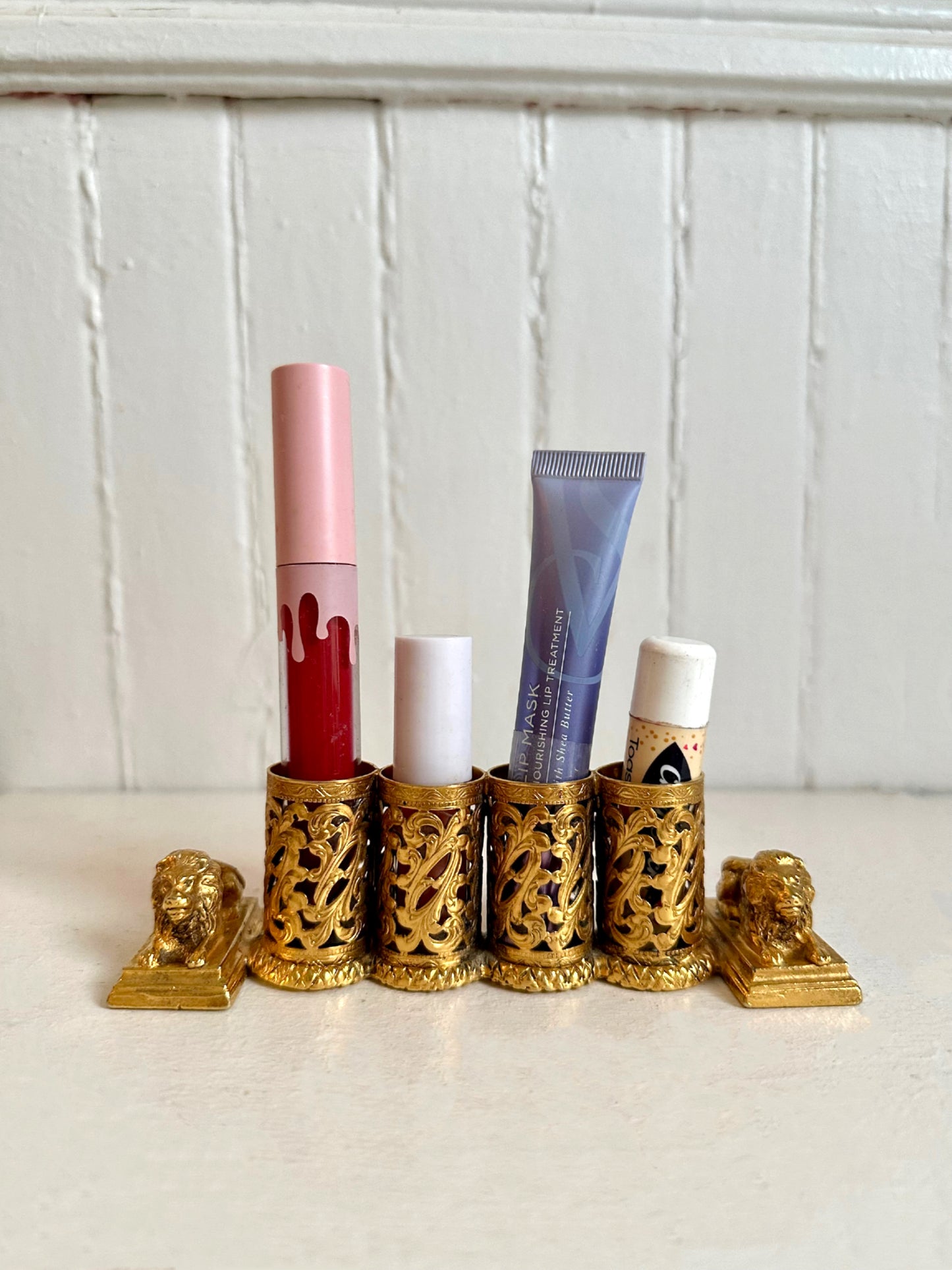 Vintage 24K Gold Plated Lion Lipstick Holder