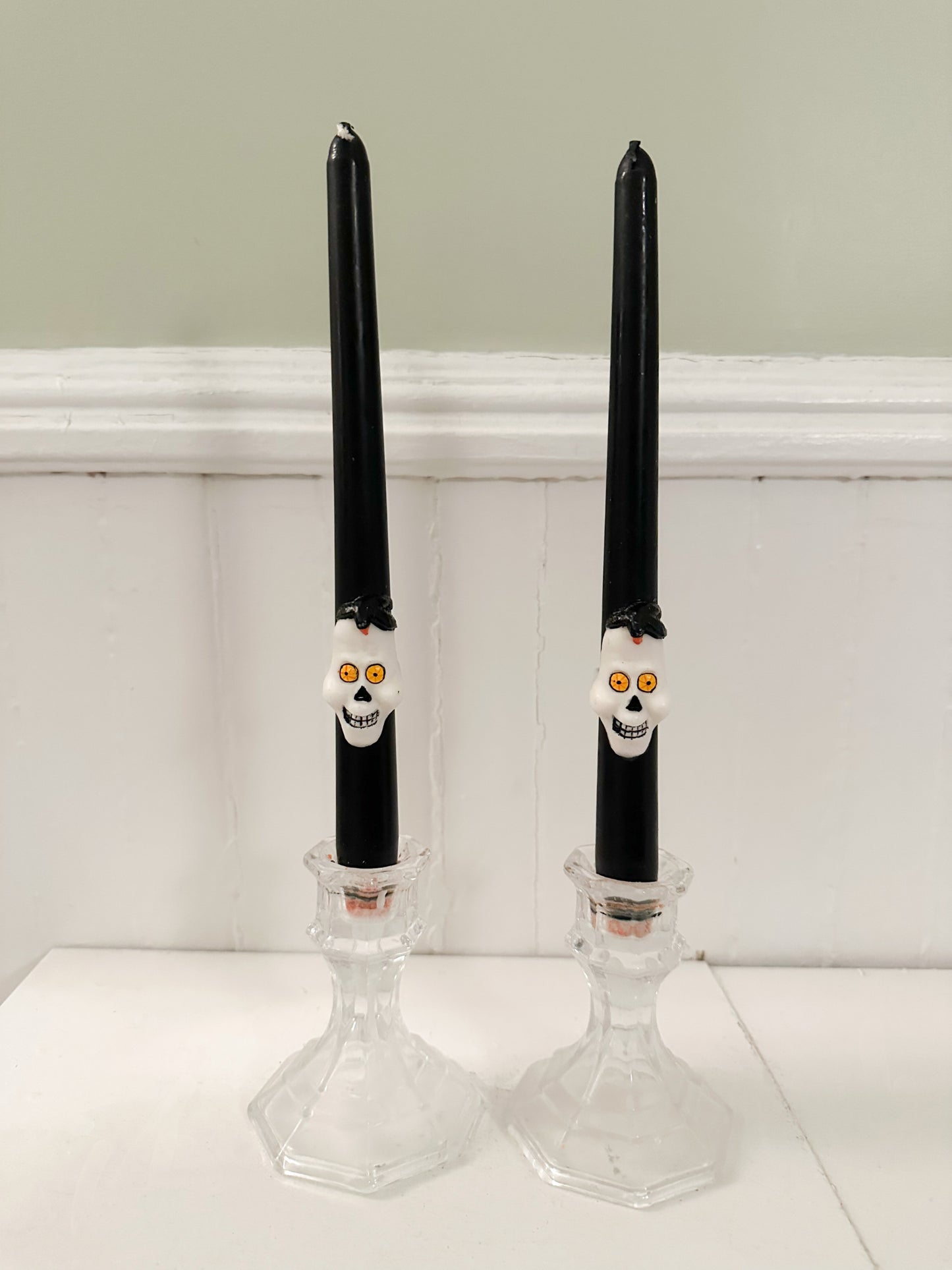 Vintage Halloween Black Skull Taper Candles