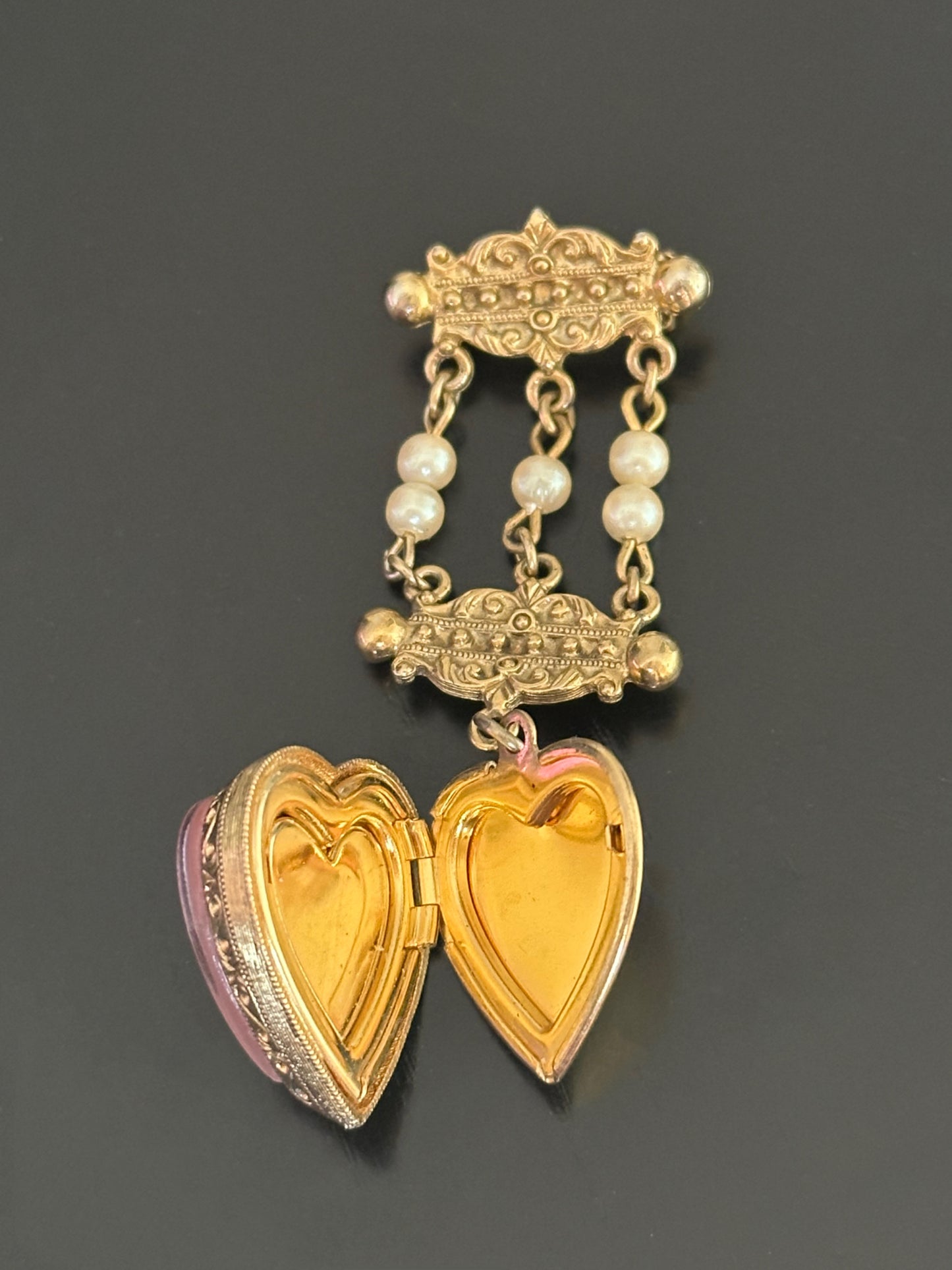 Vintage Pink Heart Locket Pin