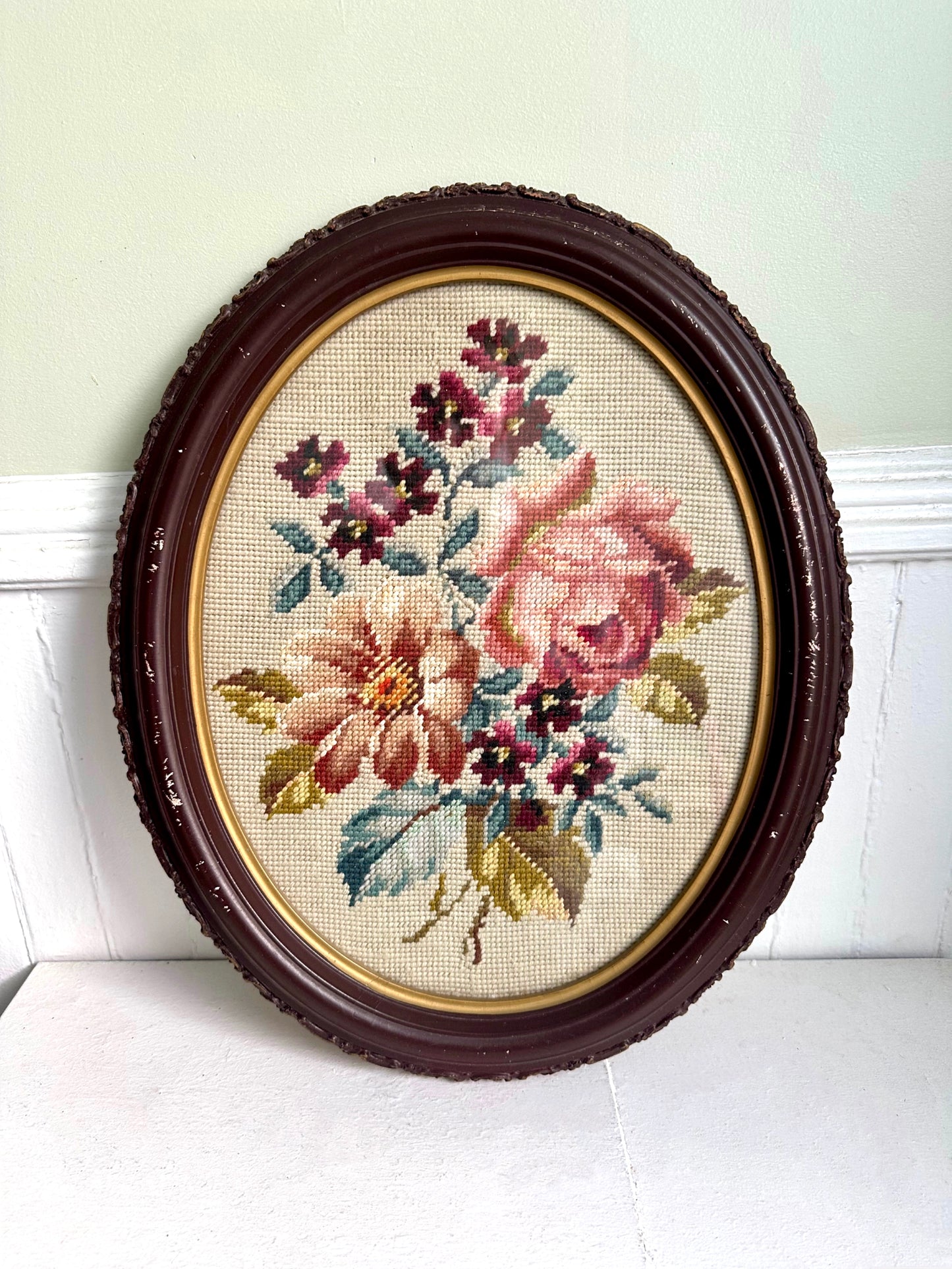 Vintage Floral Framed Needlepoint
