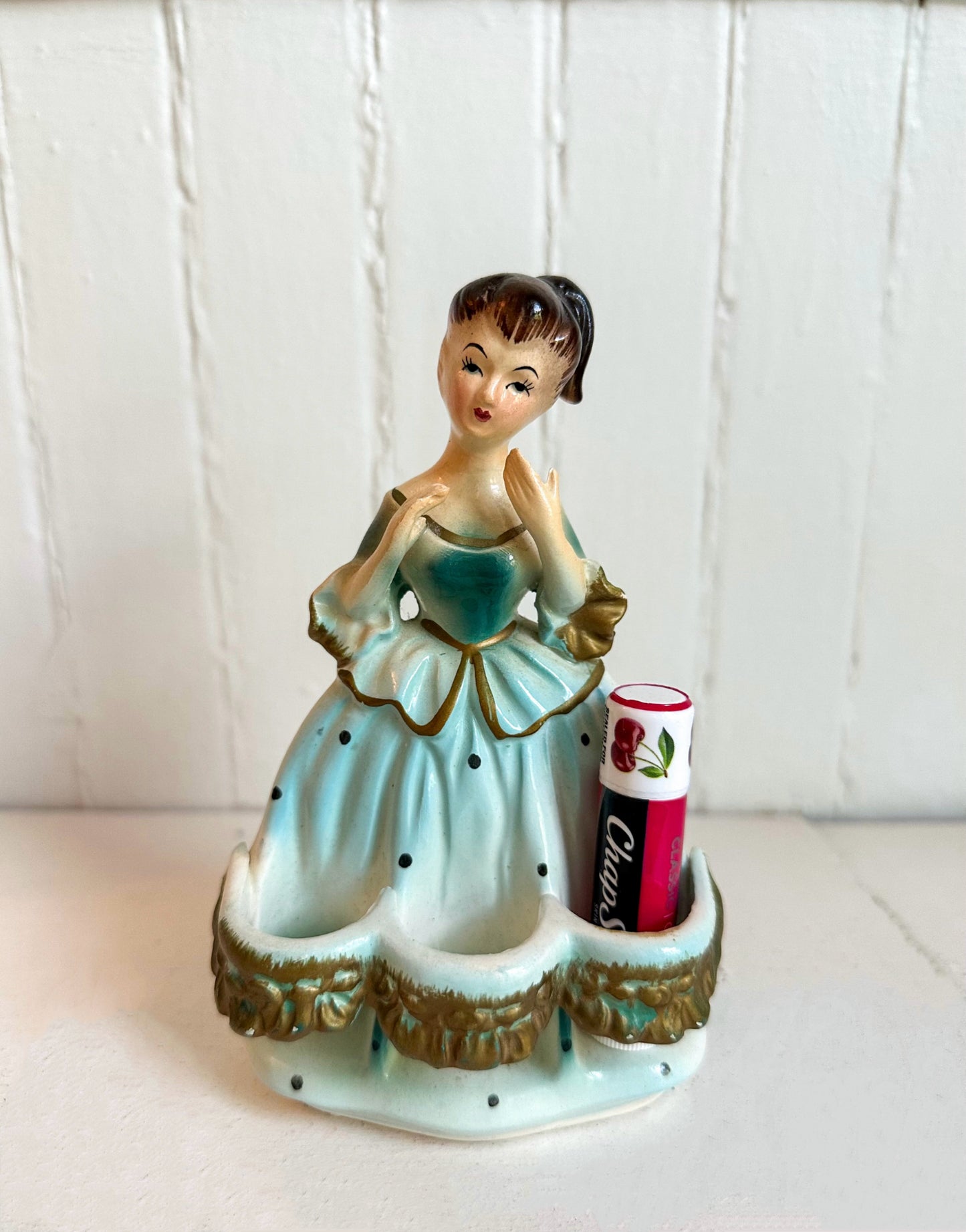 Vintage Blue Victorian Lady Lipstick Holder
