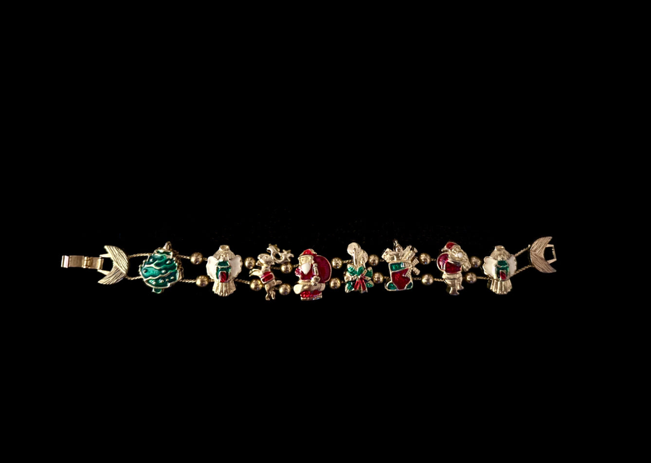 Vintage Gold Christmas Enamel Slider Bracelet