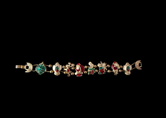 Vintage Gold Christmas Enamel Slider Bracelet