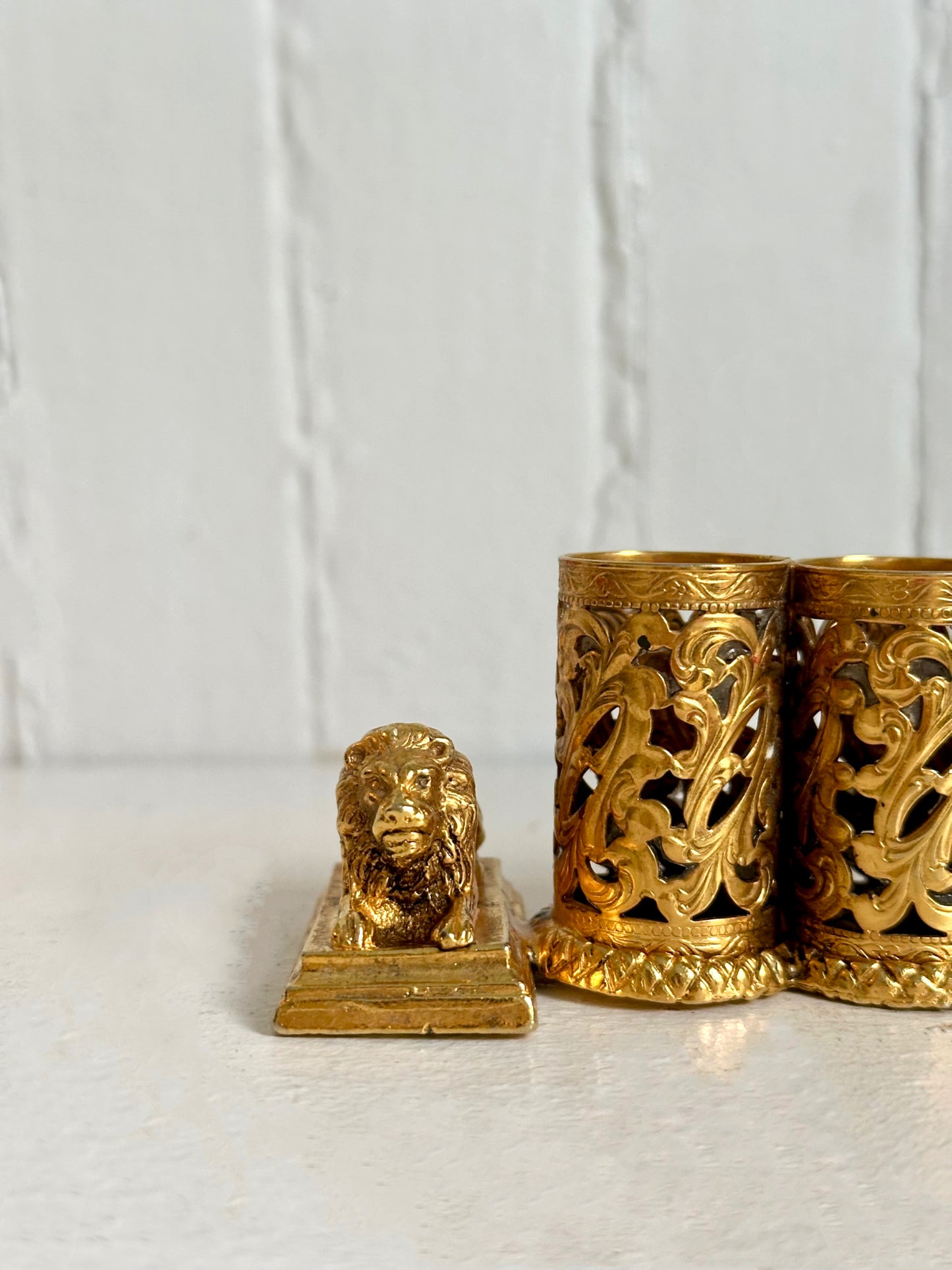Vintage 24K Gold Plated Lion Lipstick Holder