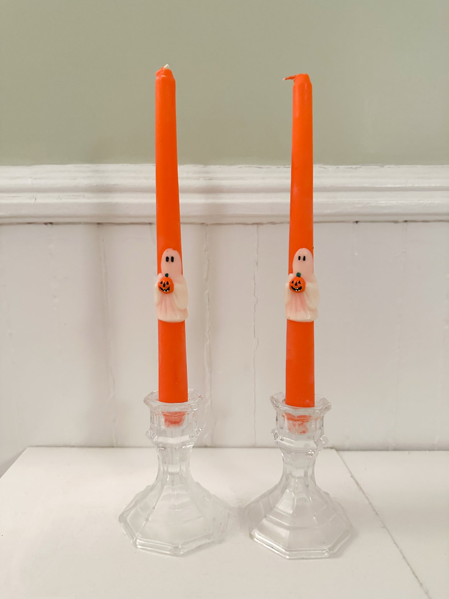 Vintage Orange Ghost Taper Candles