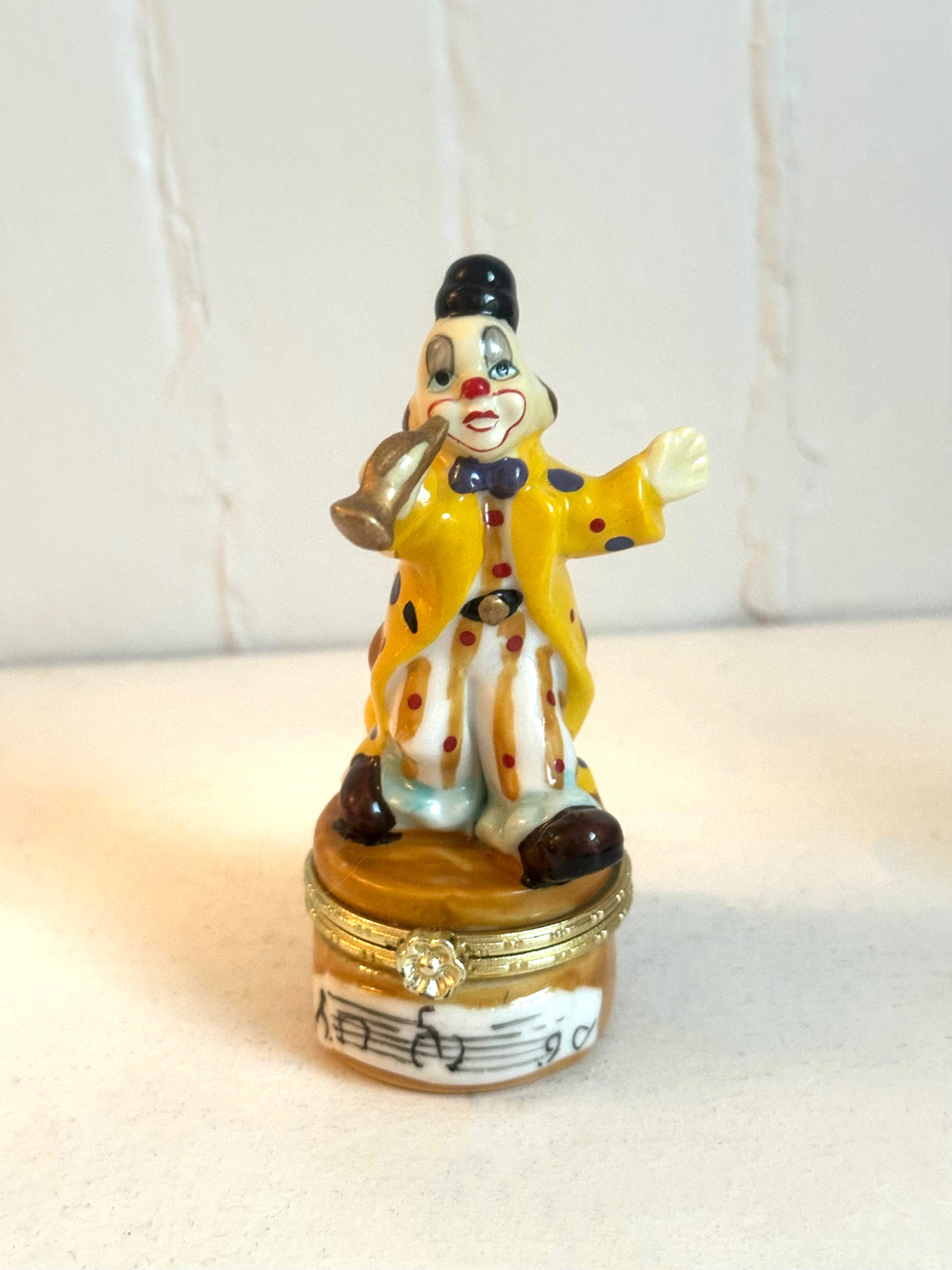 Vintage Clown Playing Trumpet Trinket Box