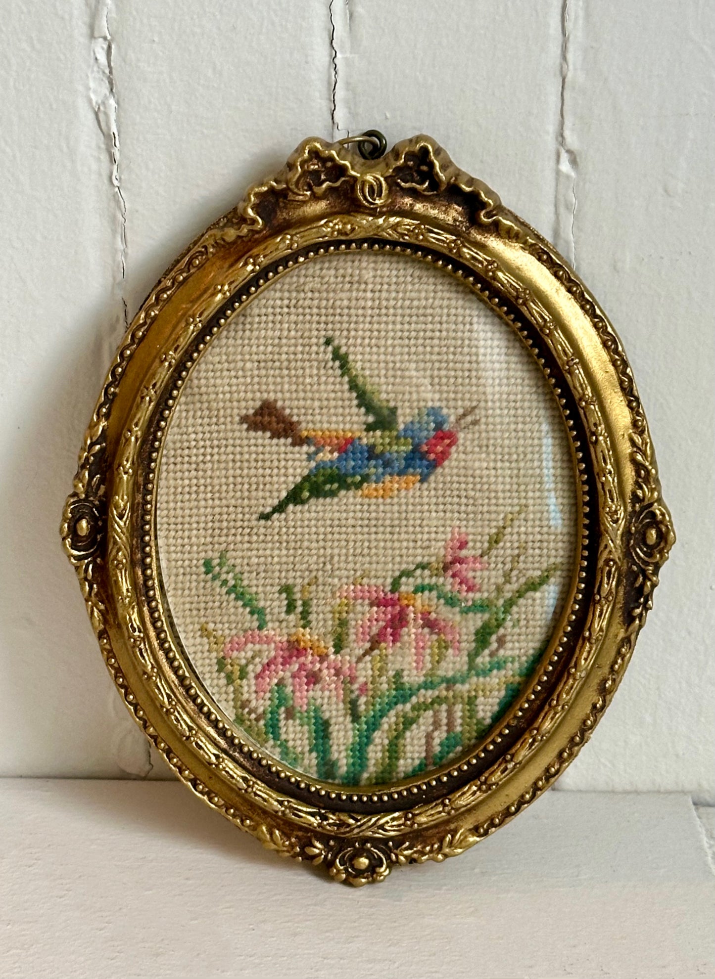 Vintage Mini Hummingbird Needlepoint