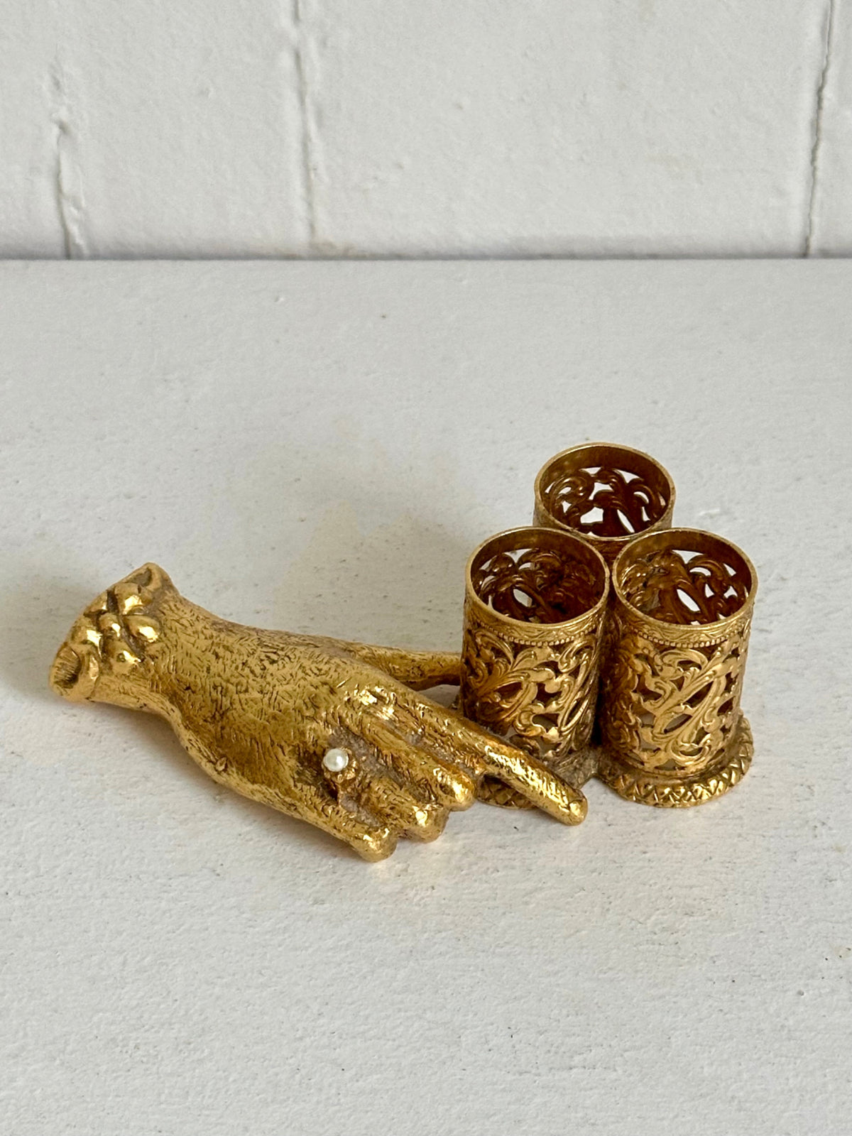 Vintage Brass Hand Lipstick Holder