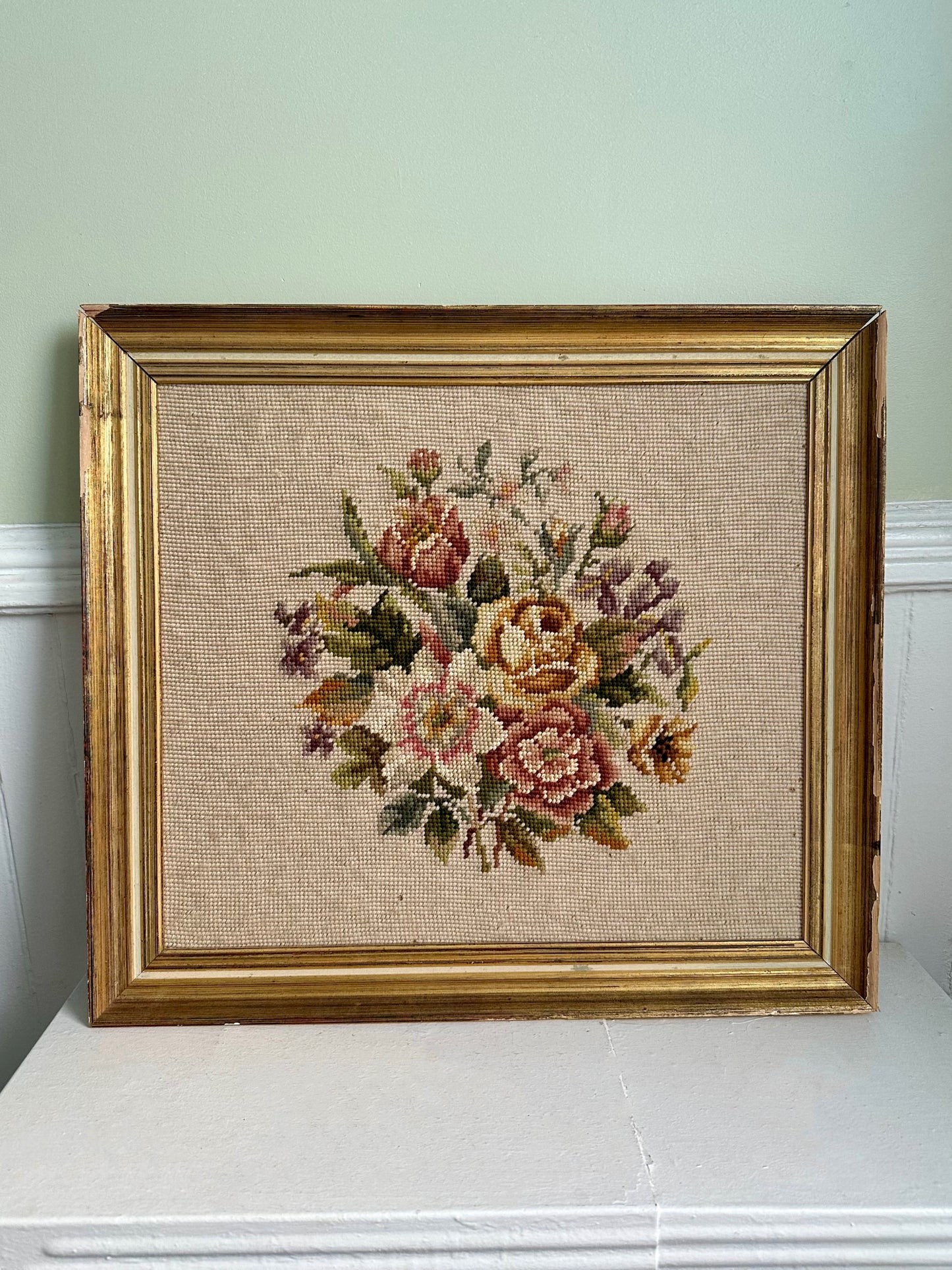 Vintage Floral Framed Needlepoint