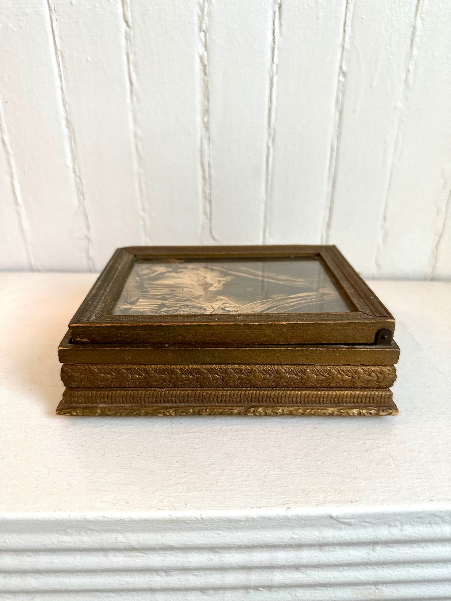 Antique Framed Jewelry Box with Classical Boudoir Scene