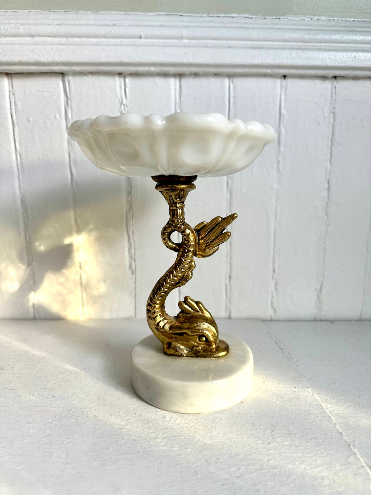 Vintage Brass Koi Fish Pedestal Dish
