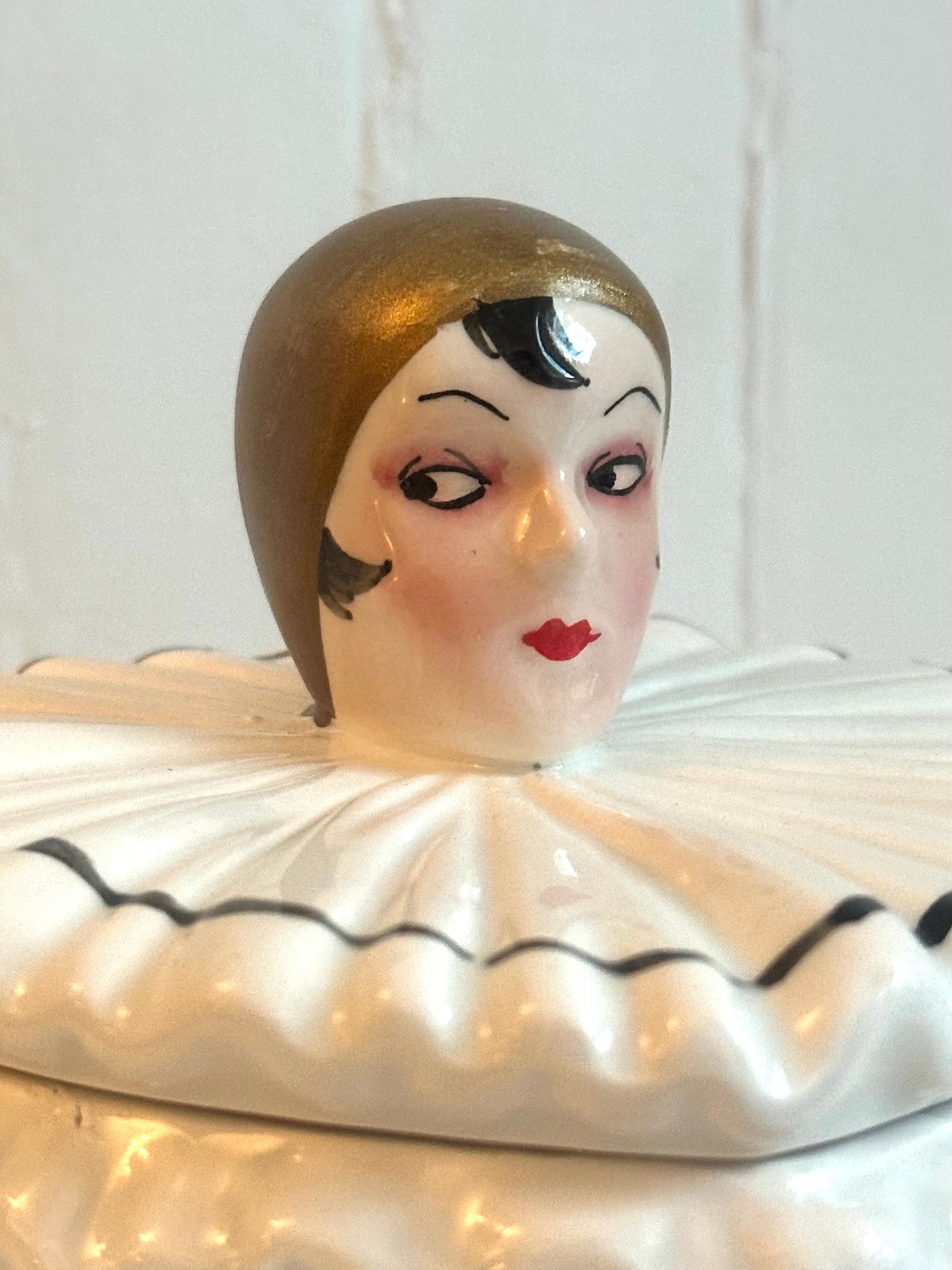 Vintage "MANN" Pierrette Clown Heart Shaped Ceramic Box