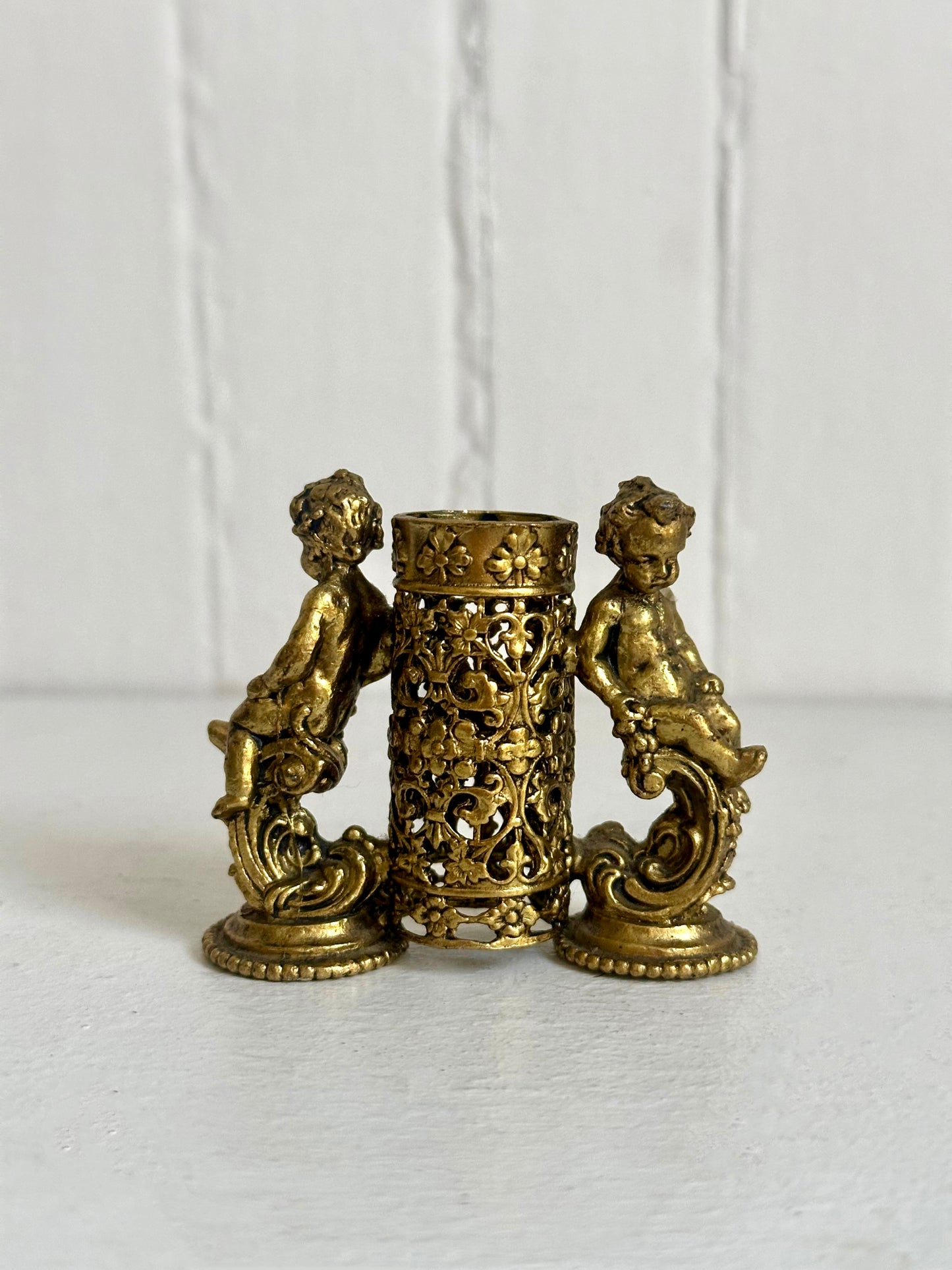 Vintage Brass Cherub Lipstick Holder