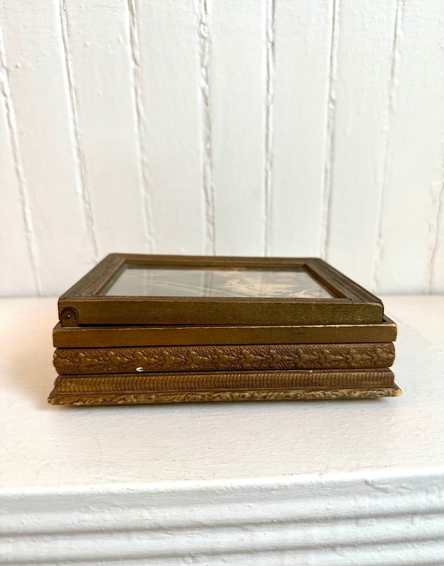 Antique Framed Jewelry Box with Classical Boudoir Scene