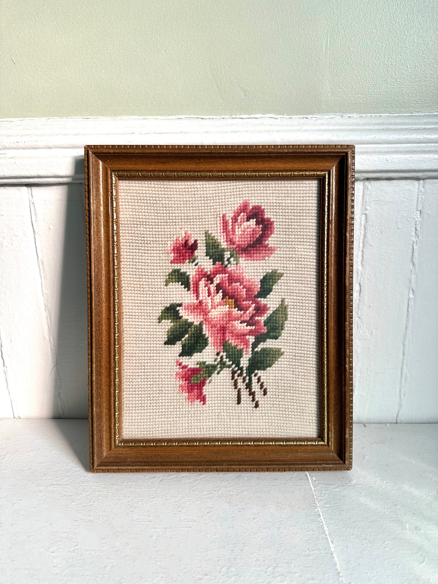 Vintage Rose Framed Needlepoint